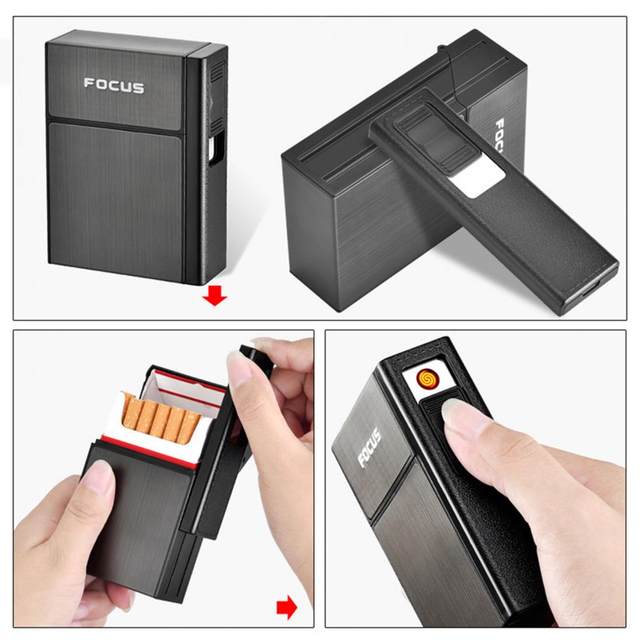 035A 3.7V portasigarette accendino antivento USB ricaricabile scatola  Dispenser di tabacco in metallo portasigarette 20 Dispenser di sigarette -  AliExpress