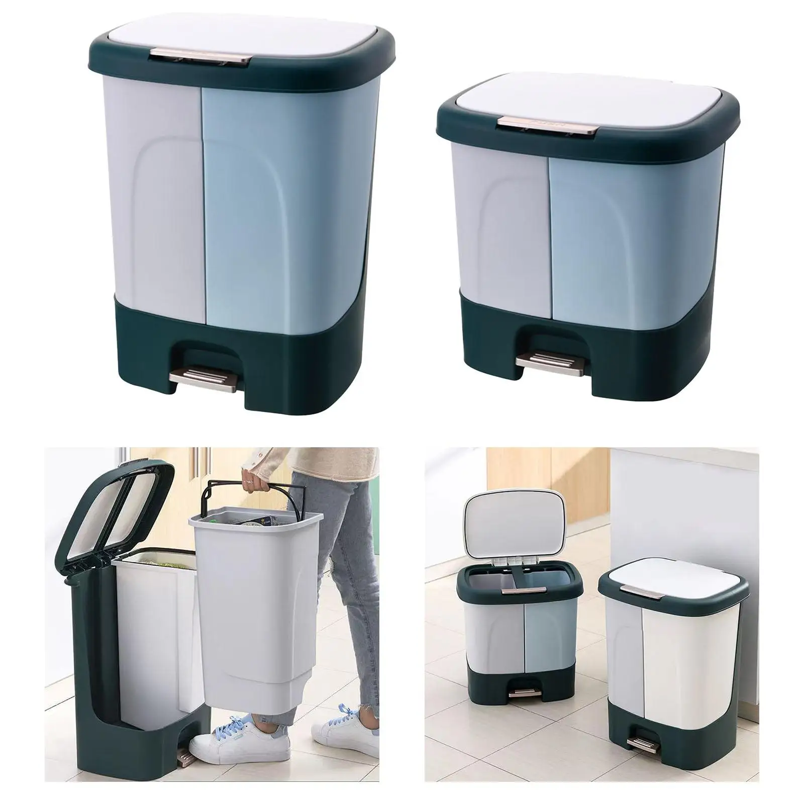 1pc Sorting Waste Bin Foot Pedal Style 2 Compartment Wet Dry Separation Detachable Trash Can