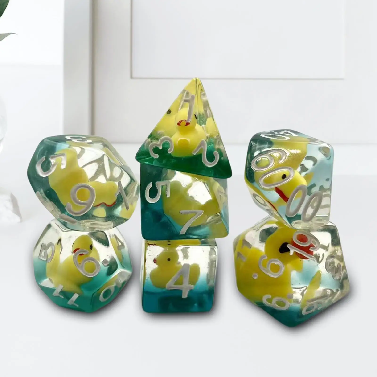 7Pcs Acrylic Polyhedral Dices Set Bar Toys,D4-D20 Filled with Ducks Animal for