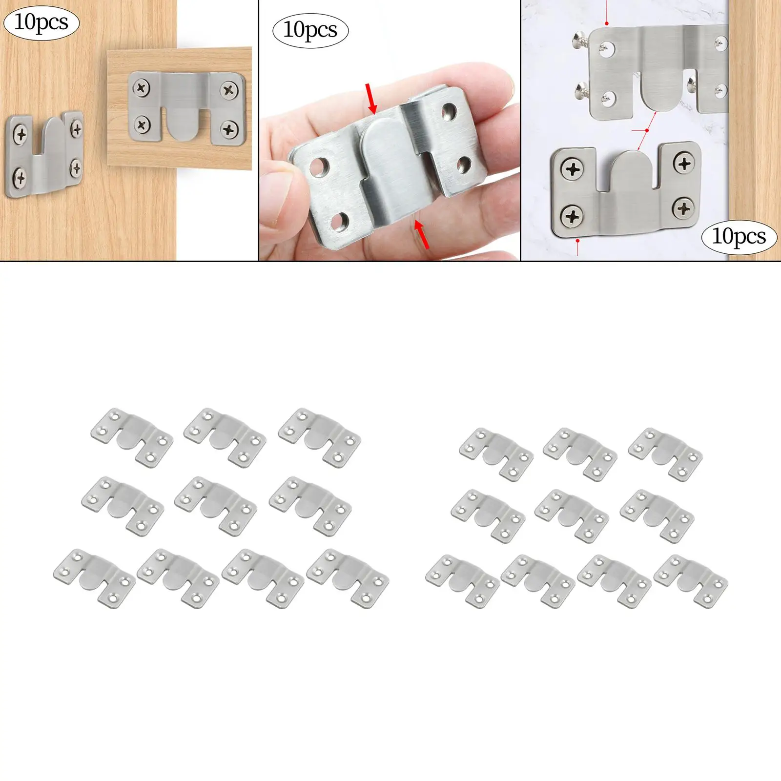 10x Flush Mount Bracket Headboard Wall Mount Hardware Z Clip Photo Frame Hooks for Hardware Mirrors Wall Cabinet Picture Display