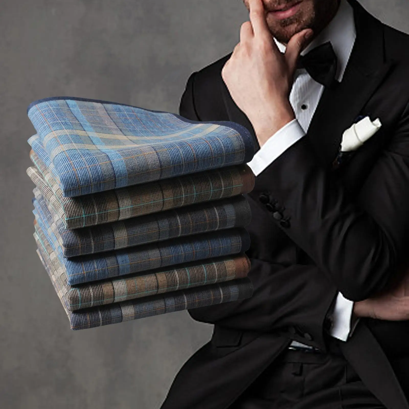 6Pcs Men`s Handkerchiefs Mens Hankies Stripe Checkered Kerchief for Men Pocket