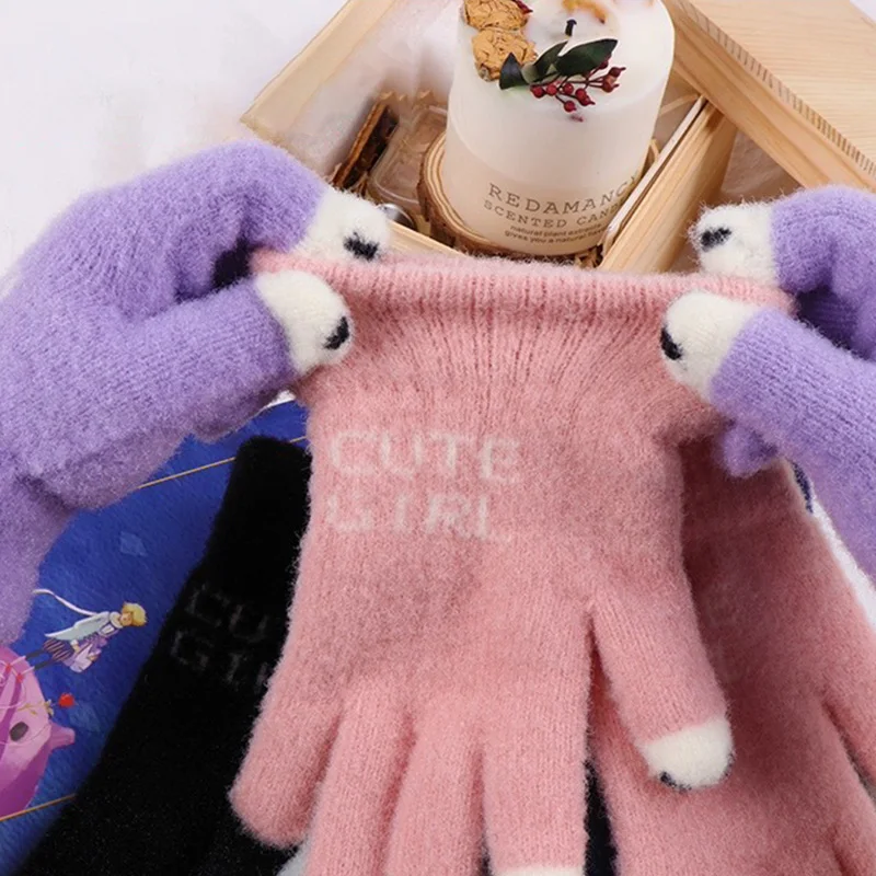 Open Finger Gloves Winter Warm Open Finger Gloves Women's Cute Panda Fingertip Touch Screen Gloves Warm Outdoor Knitted Gloves