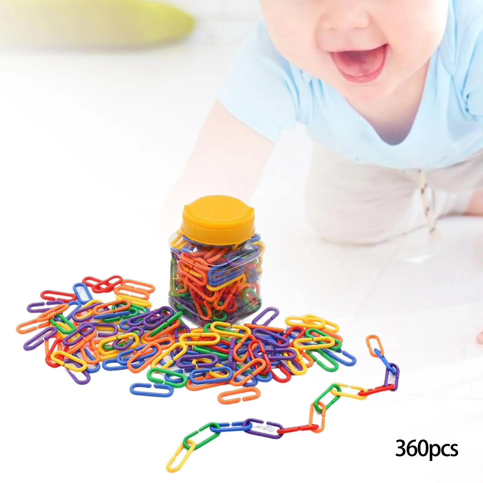 360 Pieces Rainbow Color Hook Links Children`s Learning Color Cognitive