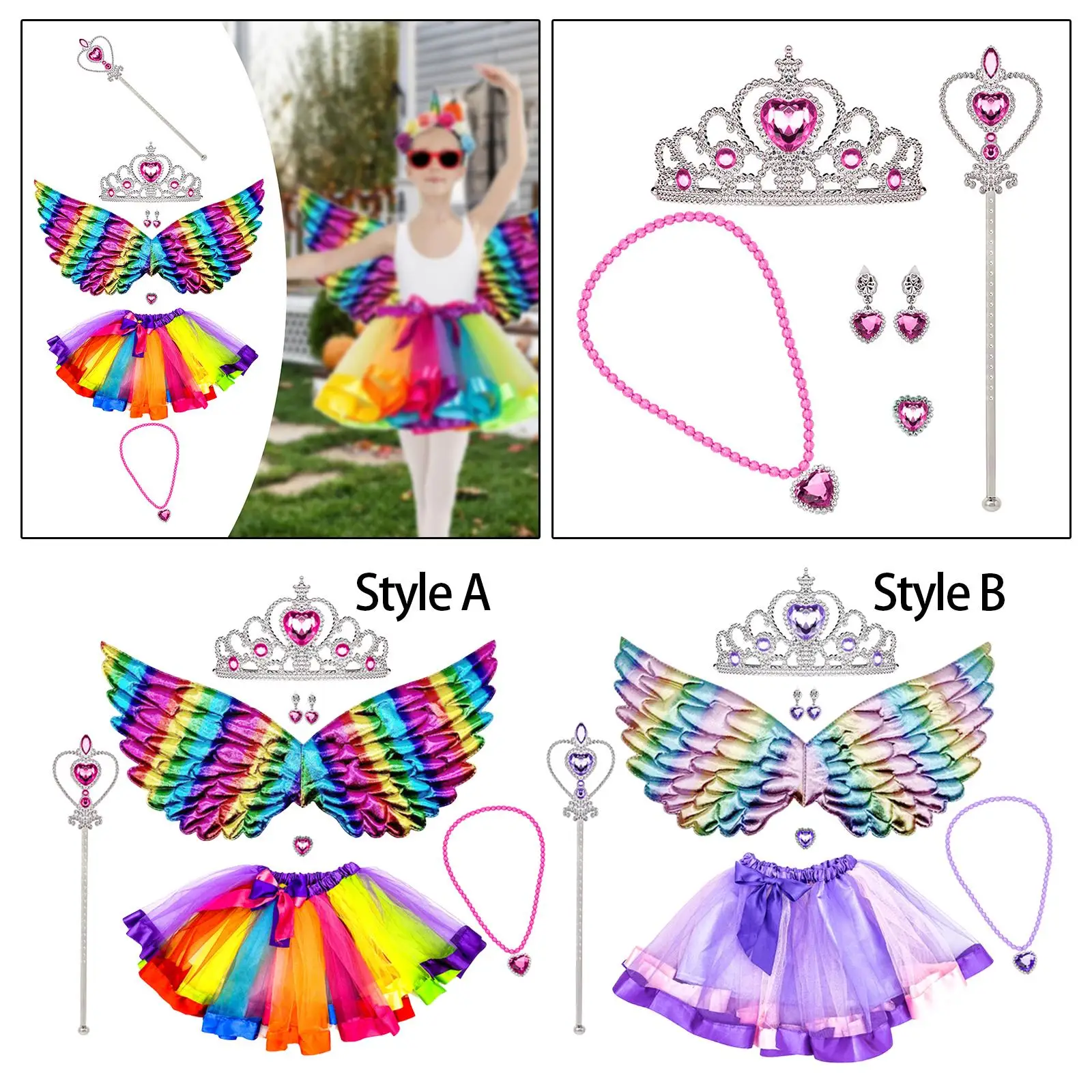 Girls Fairy Costume Cosplay Imaginative Play Party Favors Stage Performance with Wing for Halloween Festival Carnivals Nightclub