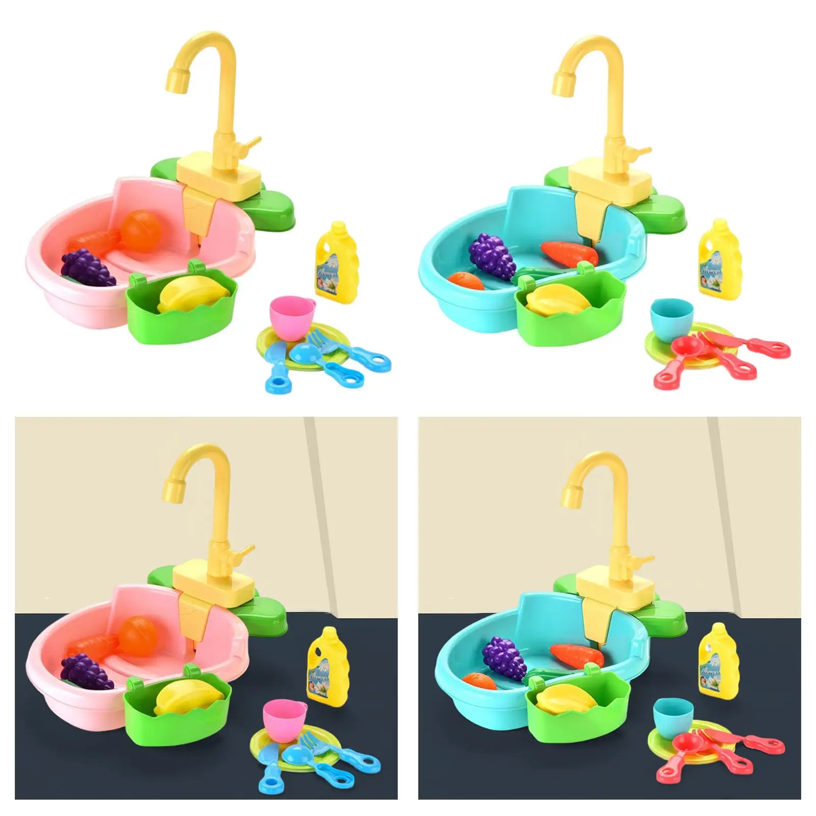 Children Play Sink Role Play Set Automatic Faucet and Accessories Electric dishwash Playing Toy Bird Baths Tub for Parrots