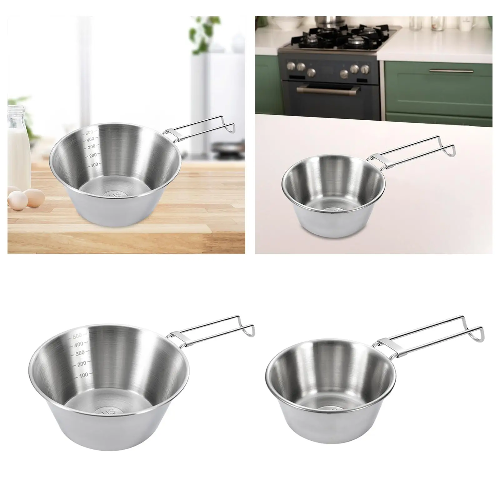 Camping Bowl Cooking Utensils with Folding Handle Tableware Stainless Steel
