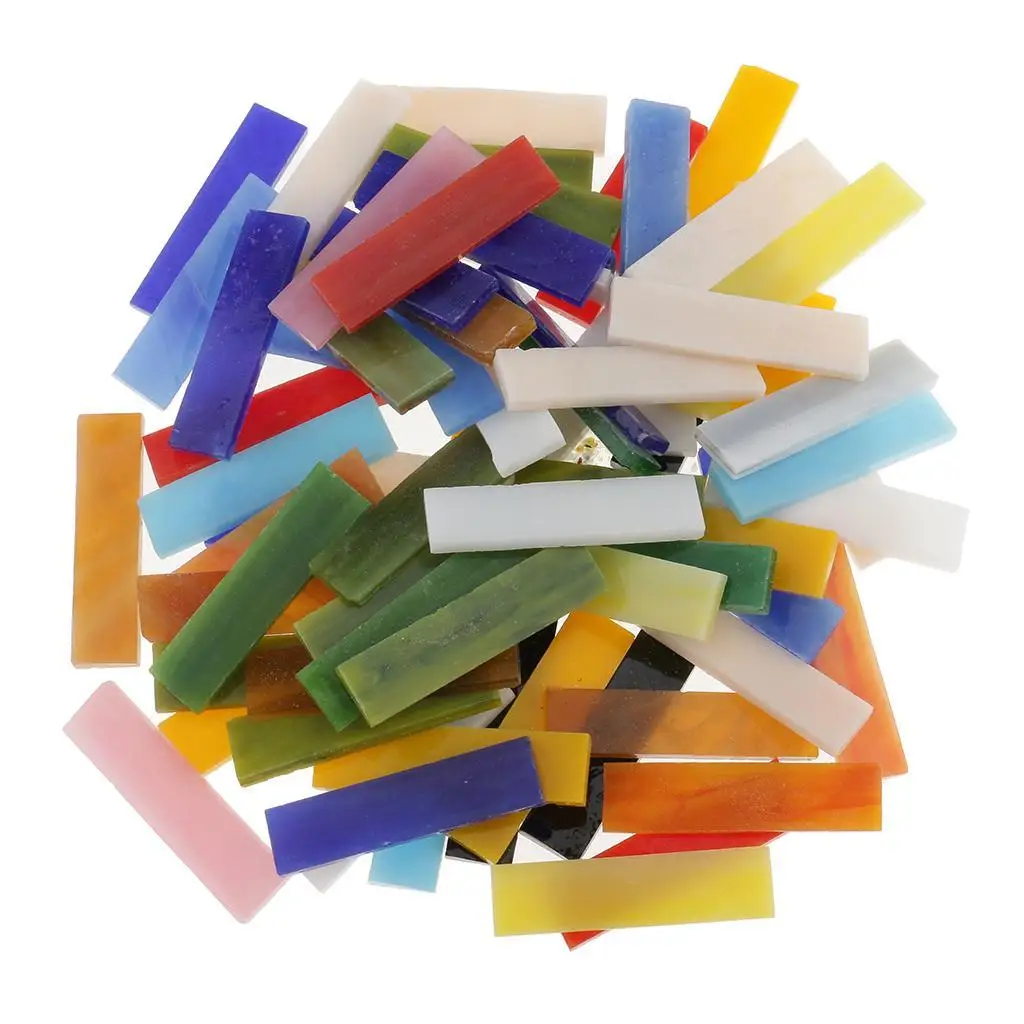 70 Pieces Rectangle Shape Assorted Colors Glass Pieces Mosaic Tiles Tessera for Arts DIY Craft 10x40mm