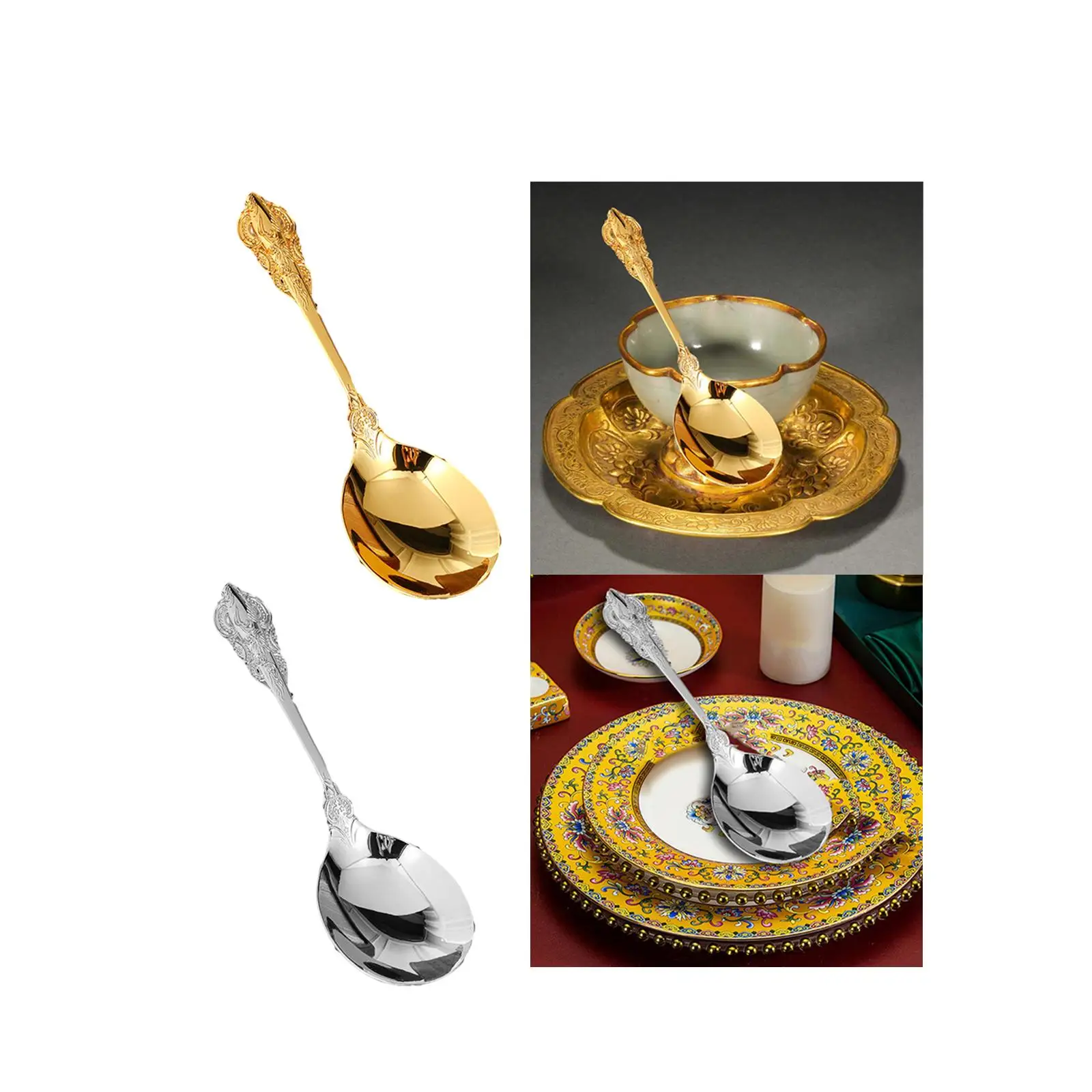 Catering Spoon Serving Spoon, Tableware Metal Embossed Tablespoon Soup Spoon for Cooking, Weddings, Buffet