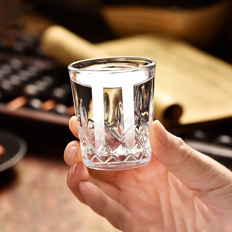 Description Picture 2 of item6pcs Spirits Cup 50ml Shot Glass Embossed Design Glass Wholesale Cups Small Capacity Wine Cup Engraved Household Chinese Tea Cup