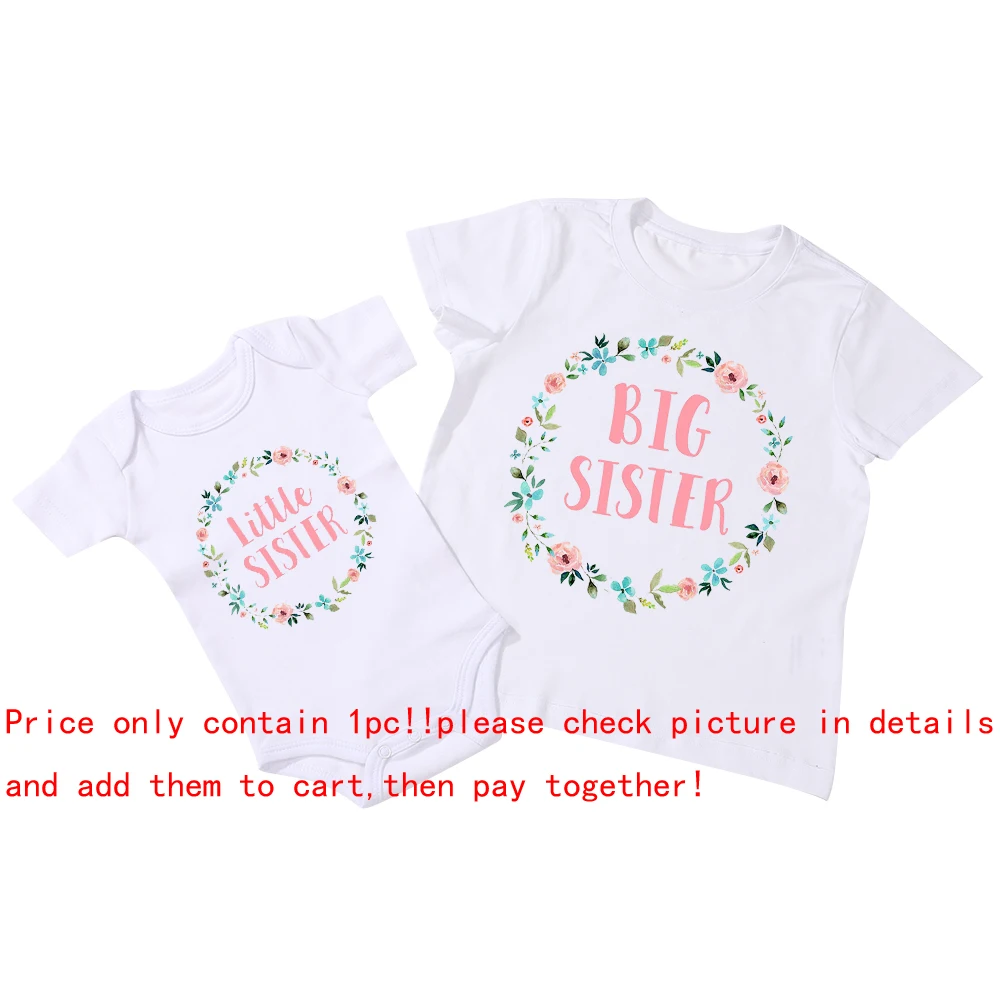 Big Sister Little Sister Shirt Matching Sister Outfits Sibling Sister Pink Floral Matching T-shirts Kids Tops Baby Bodysuit funny family christmas outfits
