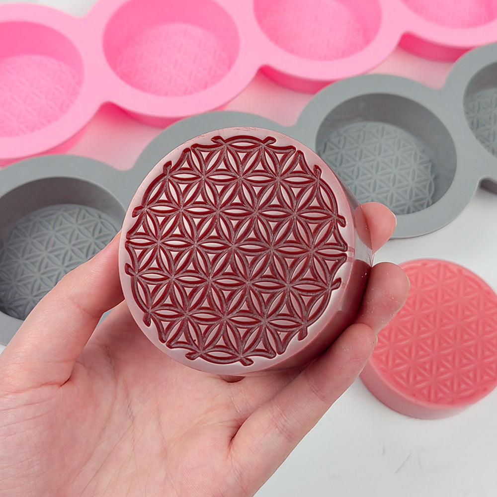 Description Picture 3 of itemNew Four-hole Soap Mold Diy Handmade Moon Cake Solid Silicone Mold Round Handmade Soap Mold Soap Making 3d Silicone Molds
