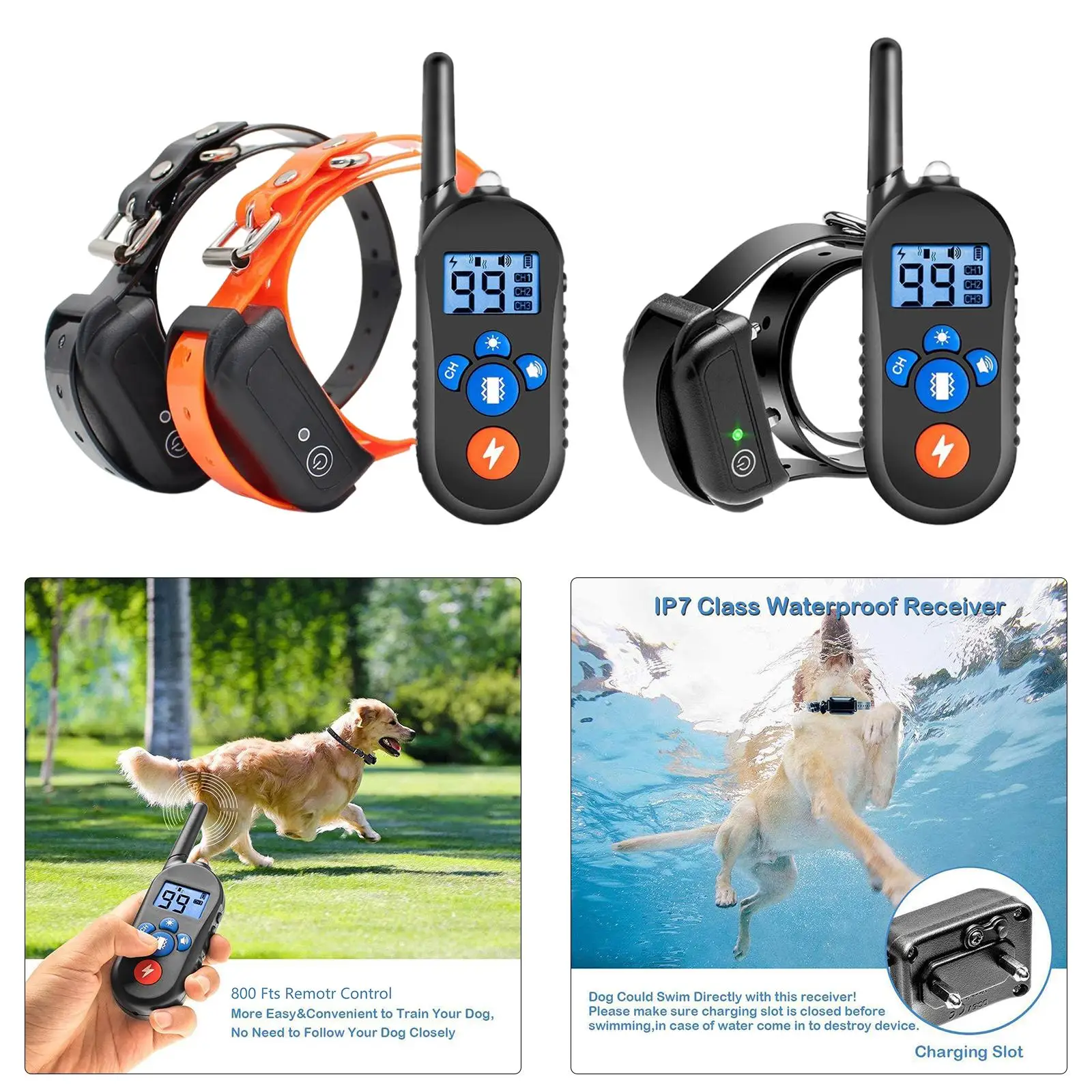 800m Waterproof Dog Training Collar Rechargeable  LCD Display