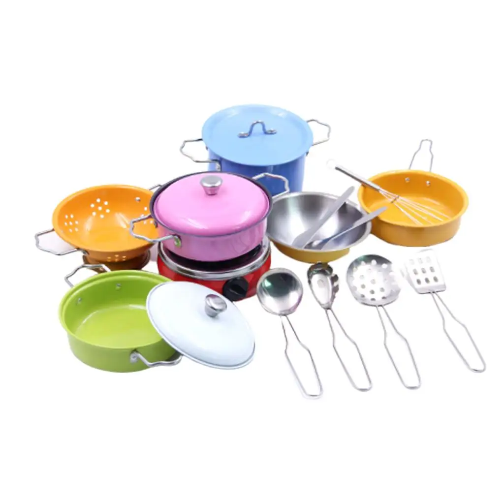 Pretend Kitchen Play Set for Kids, 17pcs Cooker Cookware & Accessories Set for