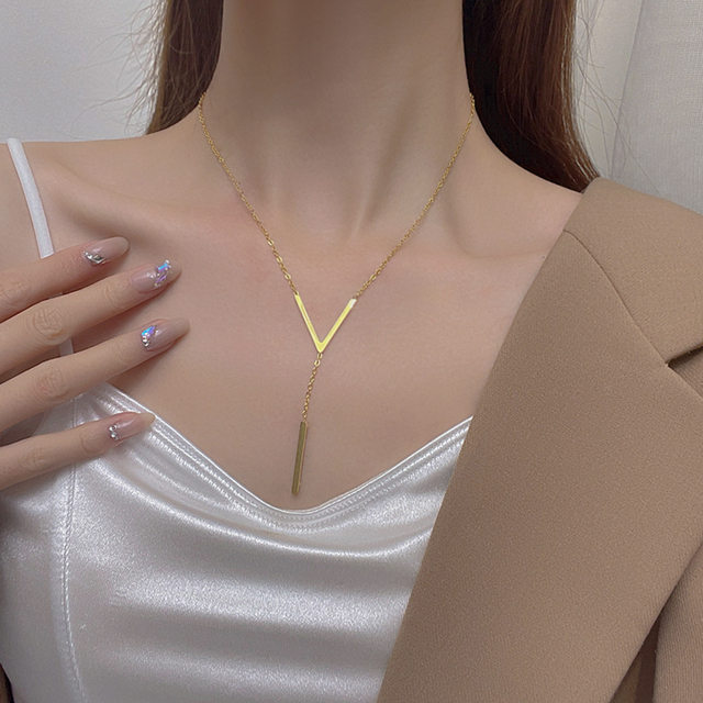 女性用V字型ペンダント付きロングネックレス,用途の広い,韓国デザイン 