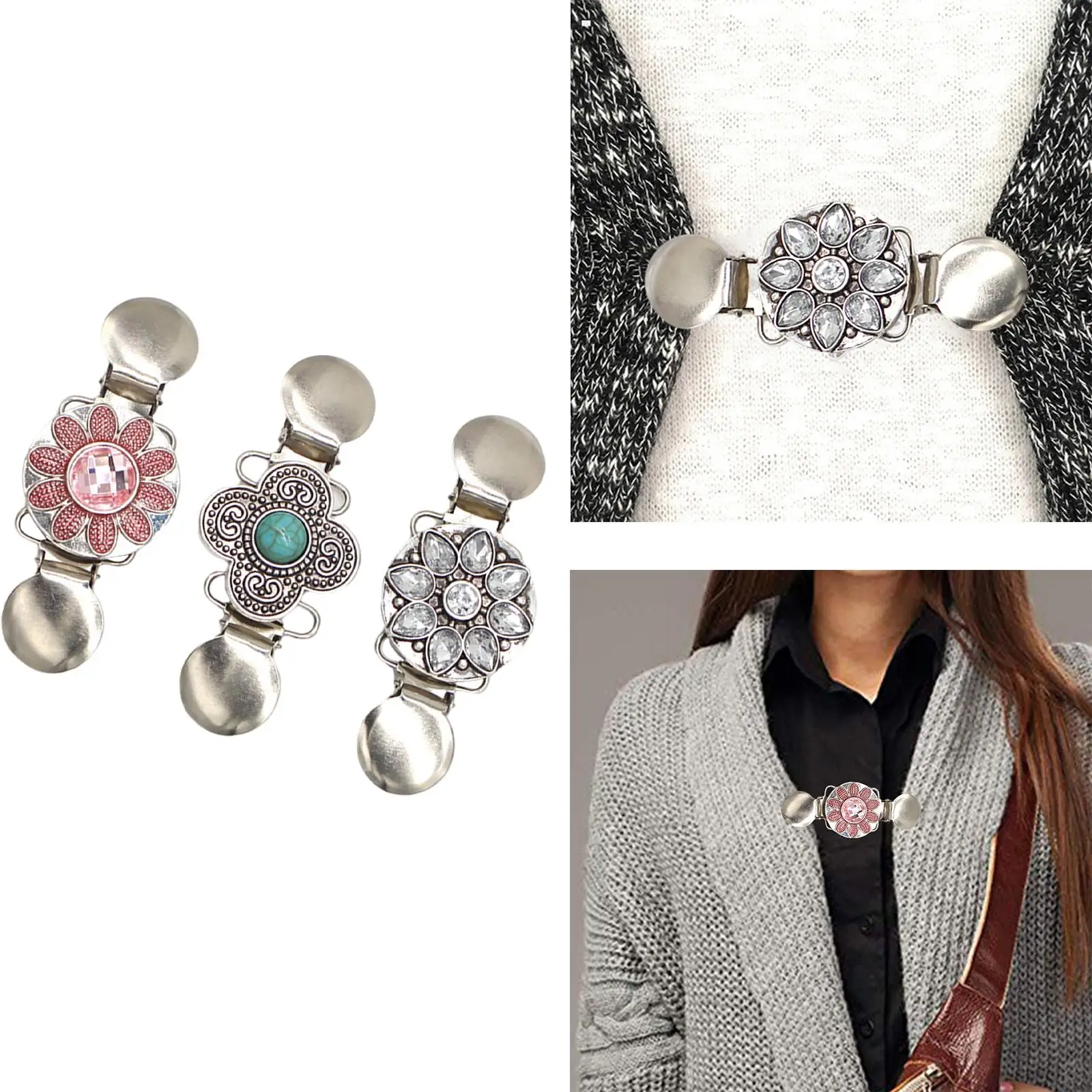 3 Styles Fashion Sweater Scarf Clips Alloy Brooches Dresses Collar Shawl