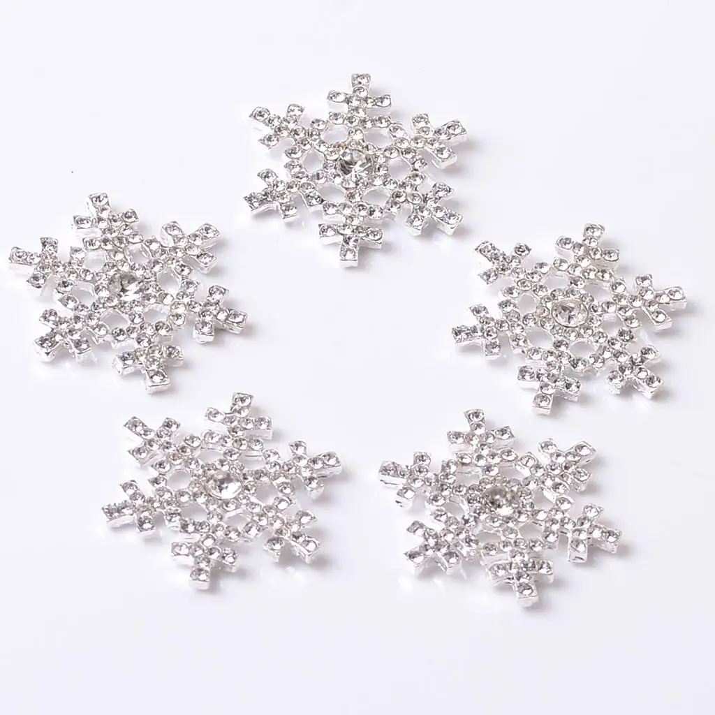 5 Pieces Clear Rhinestone Snowflake Shape Embellishments Flatback Buttons