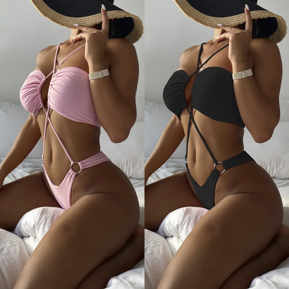 Sexy Swimwear Women Summer Jump Suits for Women Solid Color Bikini Beach Swimsuit Strappy High Waisted Swimsuit Bathing Suits off the shoulder bikini
