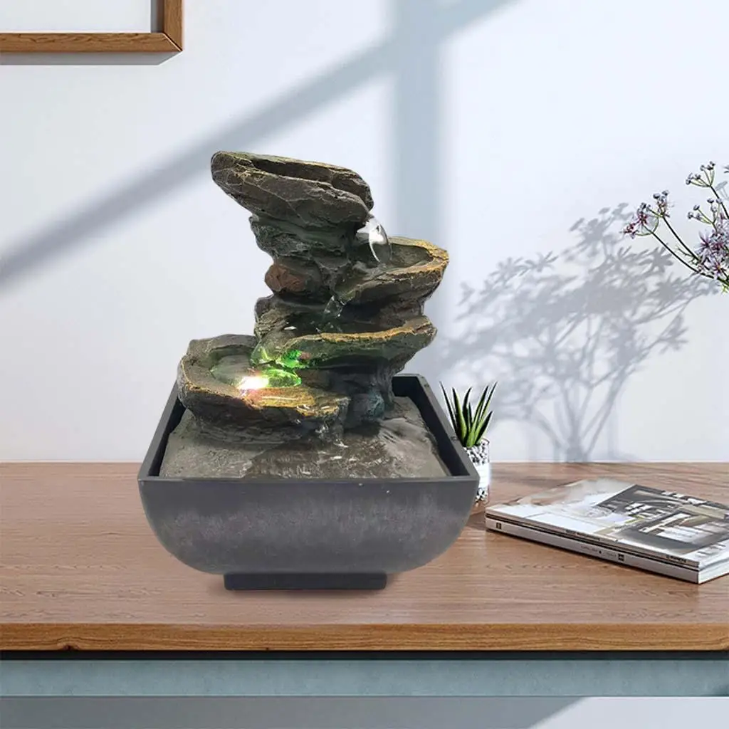 3-Tier Desktop Water Fountain Decor W/LED Plug Type US Portable Indoor Decorative Accent