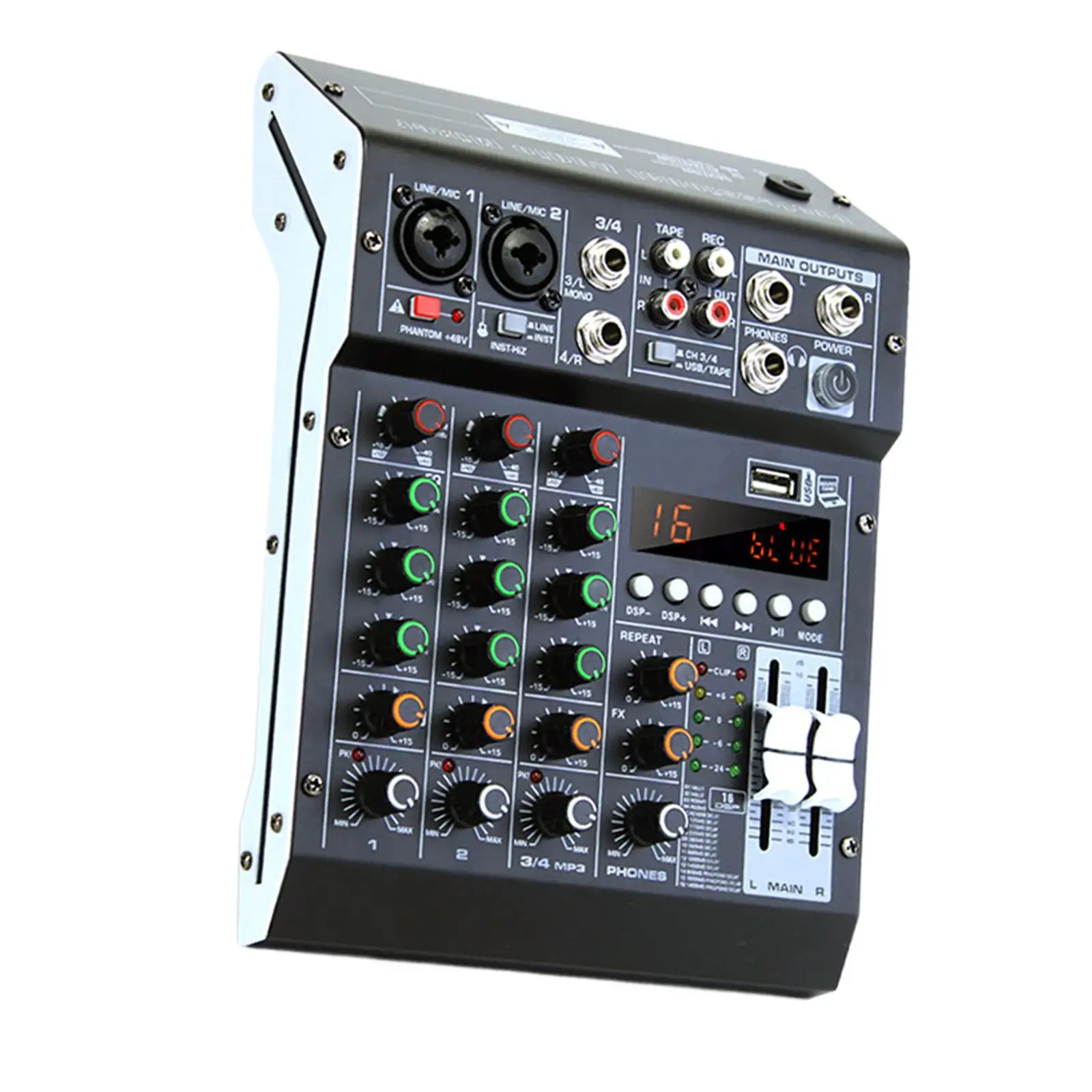 Audio Mixer Lightweight Build in 16 DSP Effects Sound Mixing Console for Karaoke Music Wedding PC Karaoke Interface Mixing Board