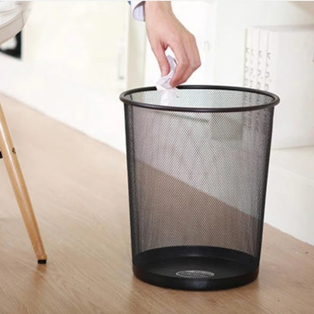 Metal Mesh Round Trash Can Without Lid Office Rubbish Paper Basket  Organizer Kitchen Bedroom Simple Waste Bins Cleaning Tools - AliExpress