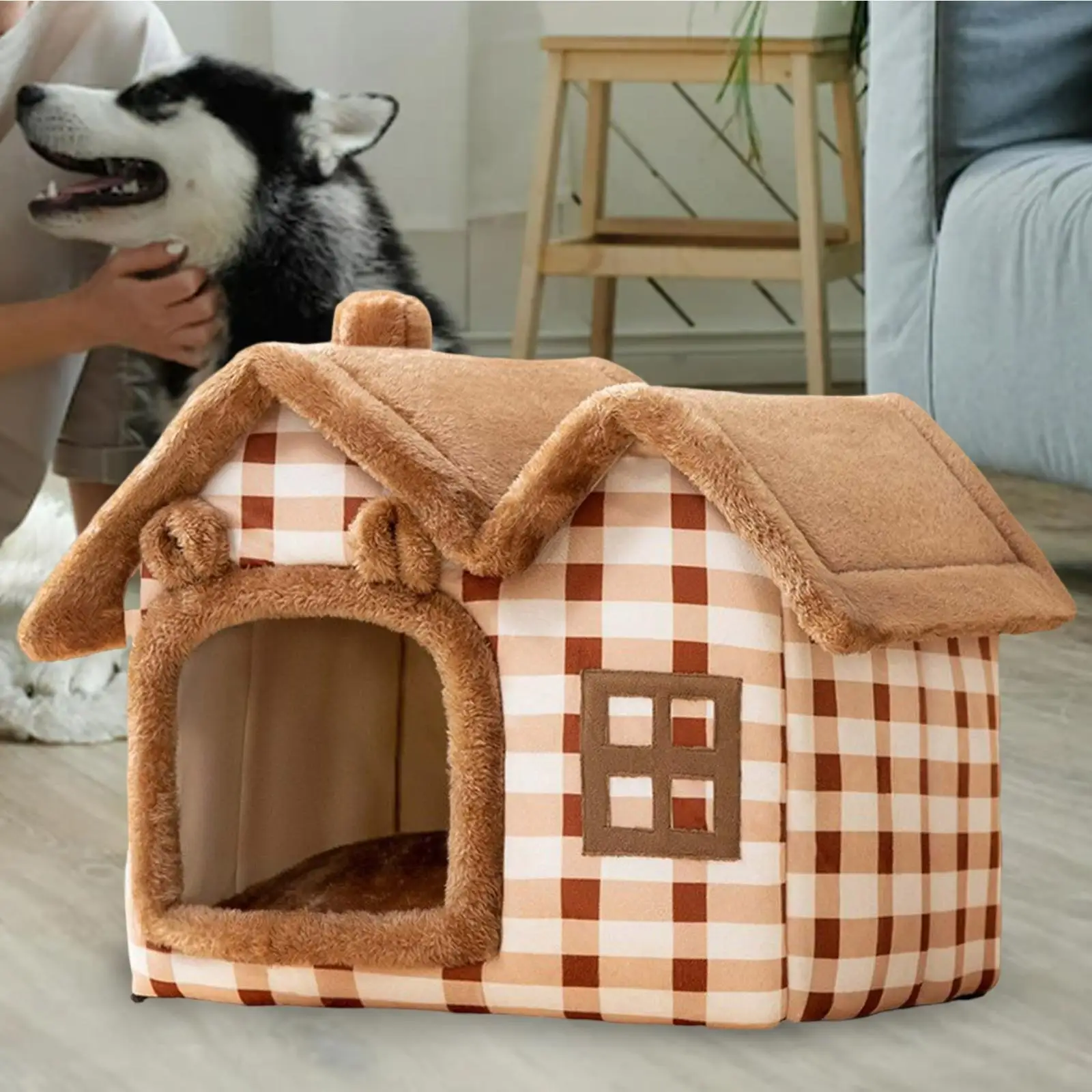 Dog House Indoor with Removable Pad Pet Cat Bed Pets Accessories Home Shelter Semienclosed Kitten Cave Hut for Puppy Kitten Cat