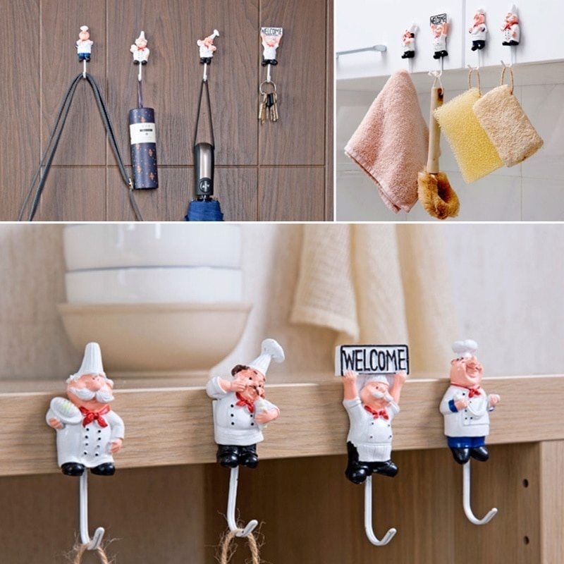 Description Picture 3 of itemKitchen Creative Chef Cartoon Storage Rack Hooks Wall Hanger Kitchen Hooks for Utensils