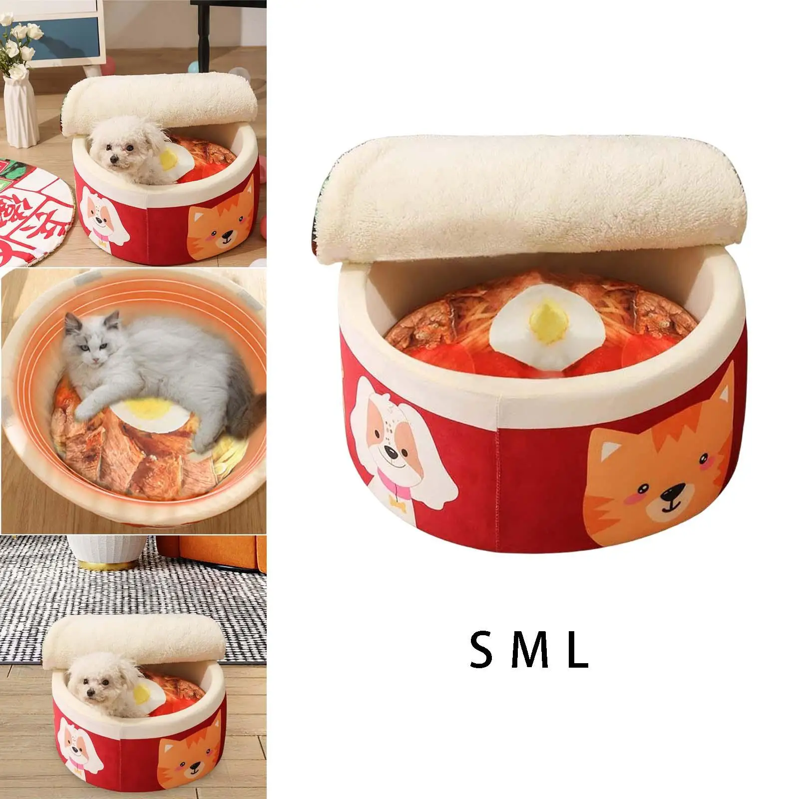 Large Noodle Bowl Pet Bed Warm Nest Soft House Plush Cushion Ramen Bowl Basket for Rabbits Small Medium Dog Puppy Pet Kitten
