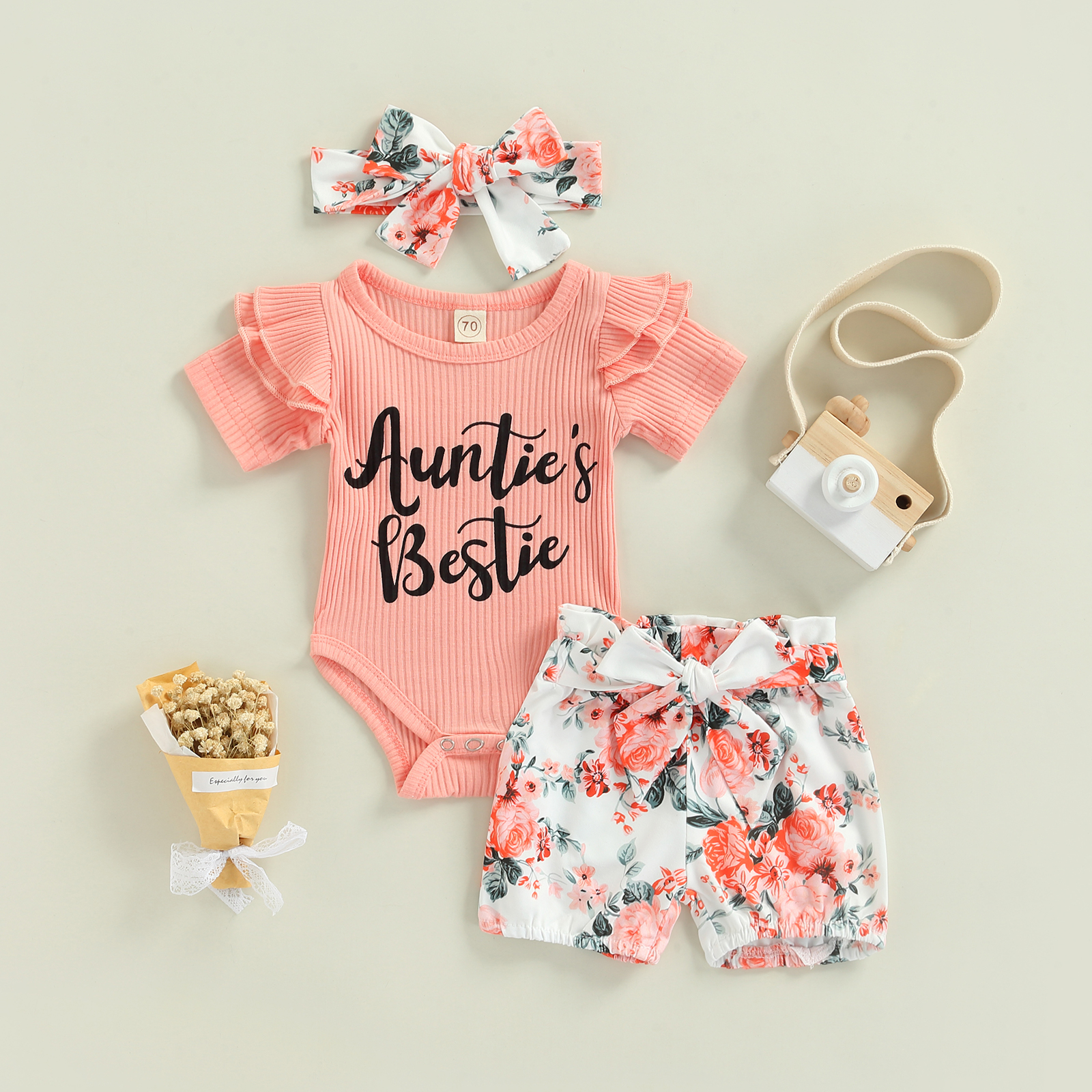 Conjunto Infantil Feminino Floral  + Laço