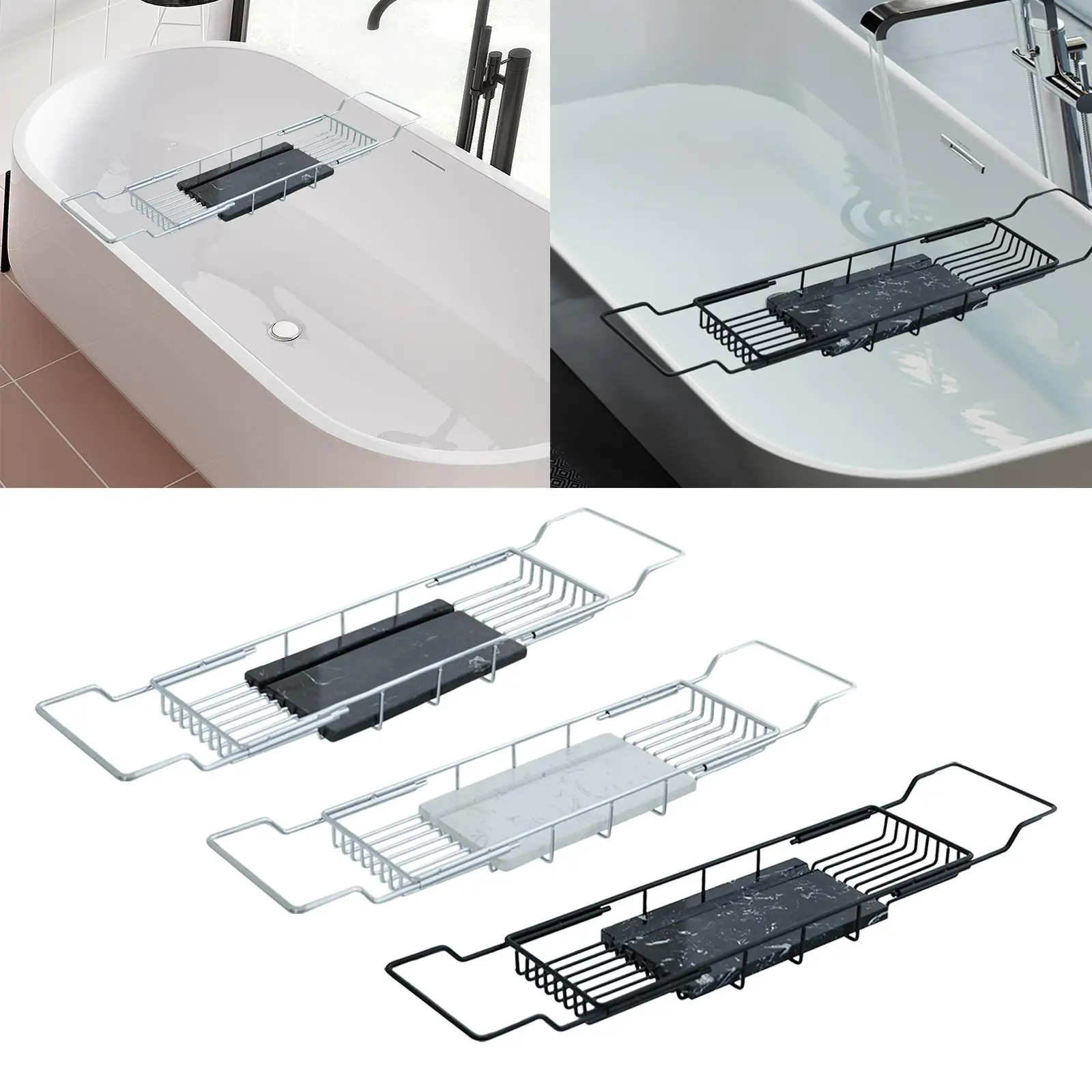 Bathtub Tray Caddy with Additional Slot Easy to Use Adjustable Length Durable Organizer Tray Multipurpose for Bathroom Shower