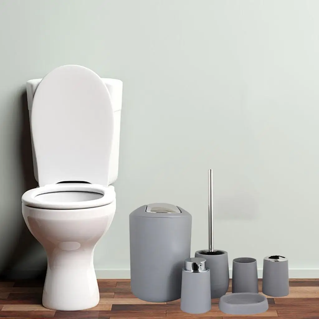 6Pieces Bathroom Accessories Set Tumbler Toothbrush Holder Toilet Brush