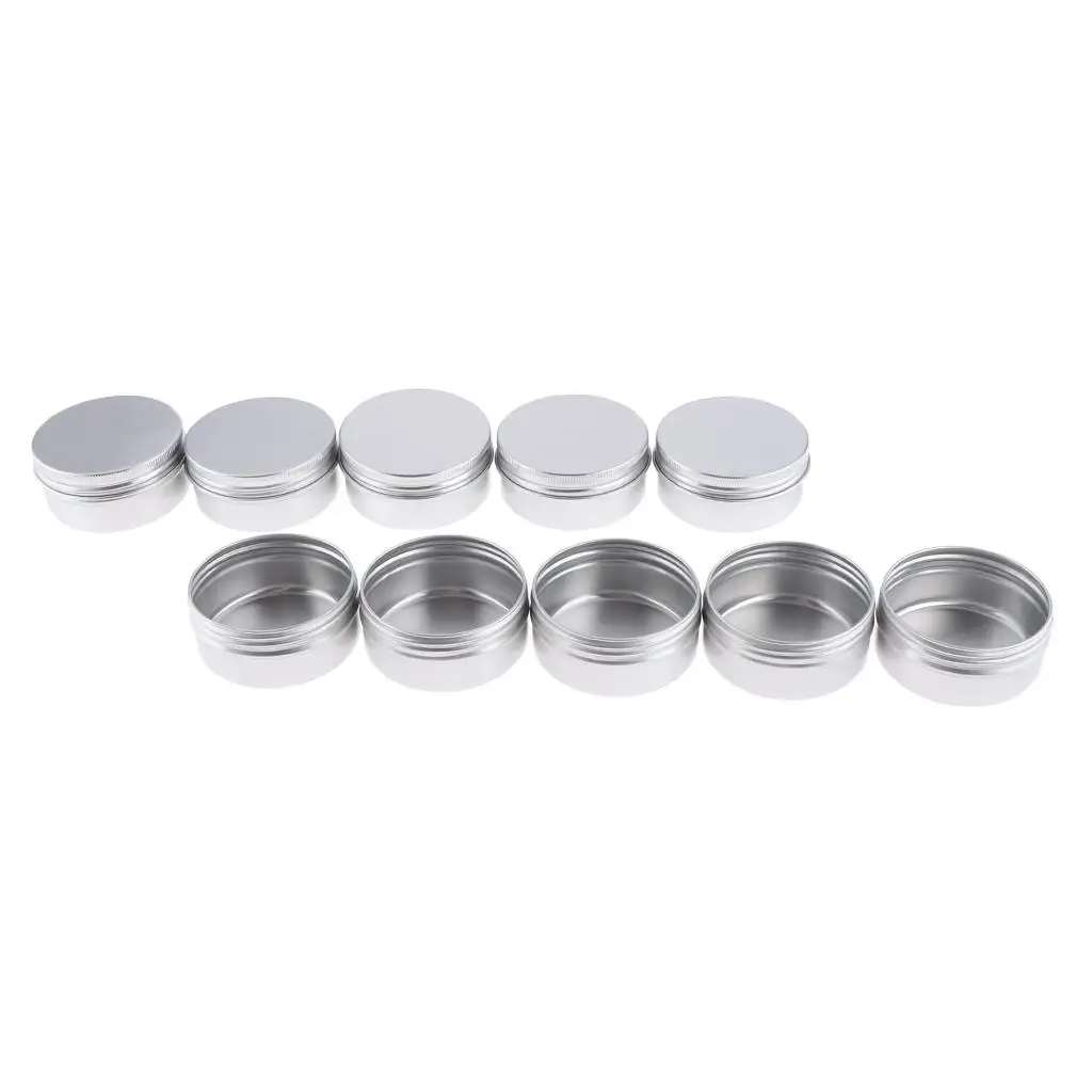 10Pcs 50 ml Silver Small Aluminum Round Lip Balm Tin Storage Jars Screw Lids for Lip Balm, Cosmetic, 