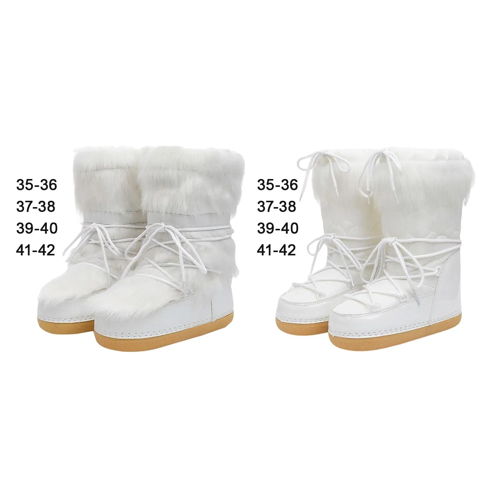 Women`s Snow Boots White Ski Boots Mid Calf Booties Lace up Water Resistant Long Boots Comfortable for Outdoor Trail Work Ladies