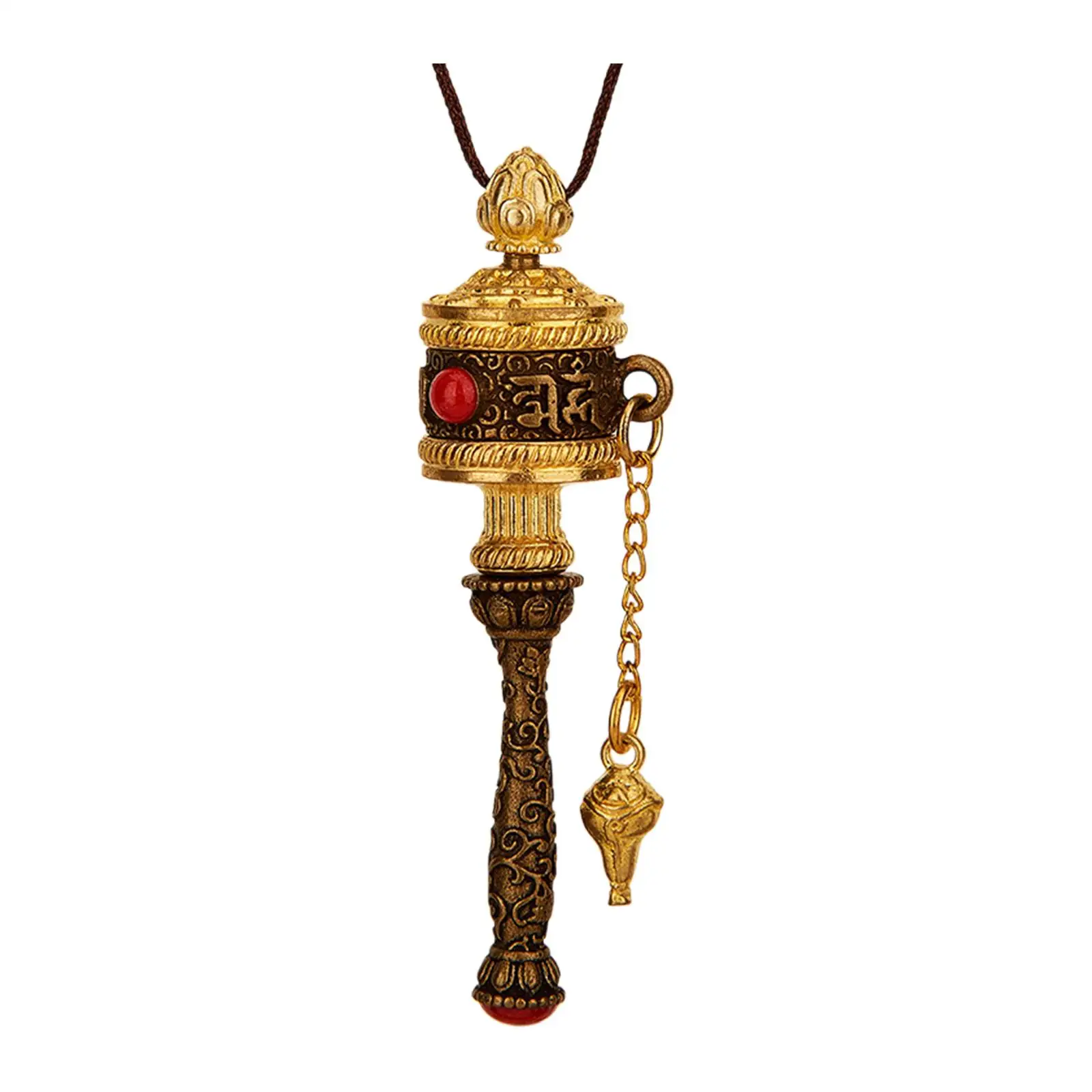 Six Character Truth Prayer Wheel Pendant Religious Ornament Necklace Tibetan Copper Buddhist Accessory for Women Men