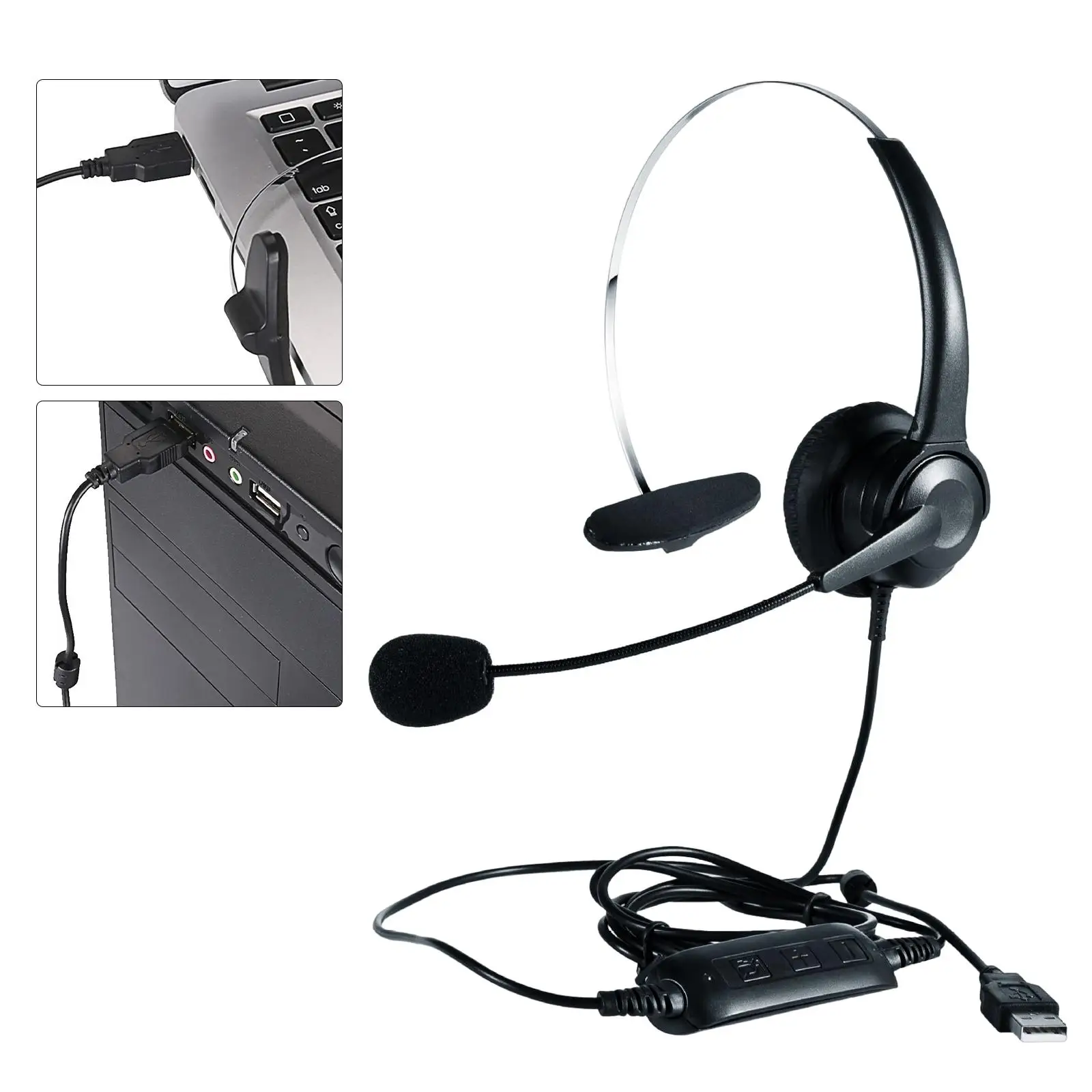 Wired USB Computer Headset Soft Earmuffs Noise Canceling Stereo Headset with Microphone for Home Conferences Classroom Office