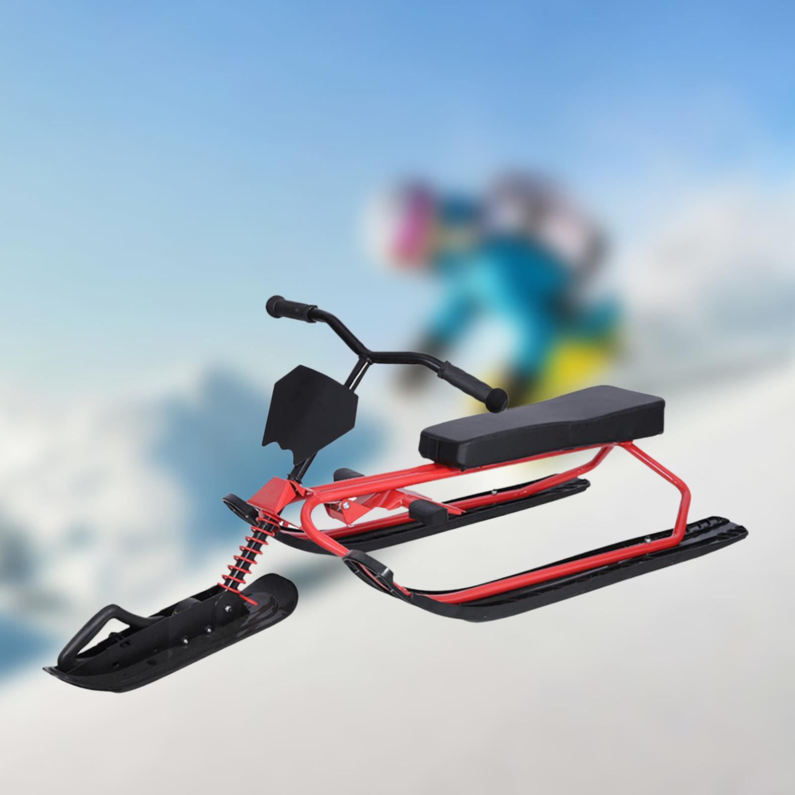 Sled, with Steering Wheel and Handle and Twin Brakes Ski Car Sled for Winter Sport Children Adult