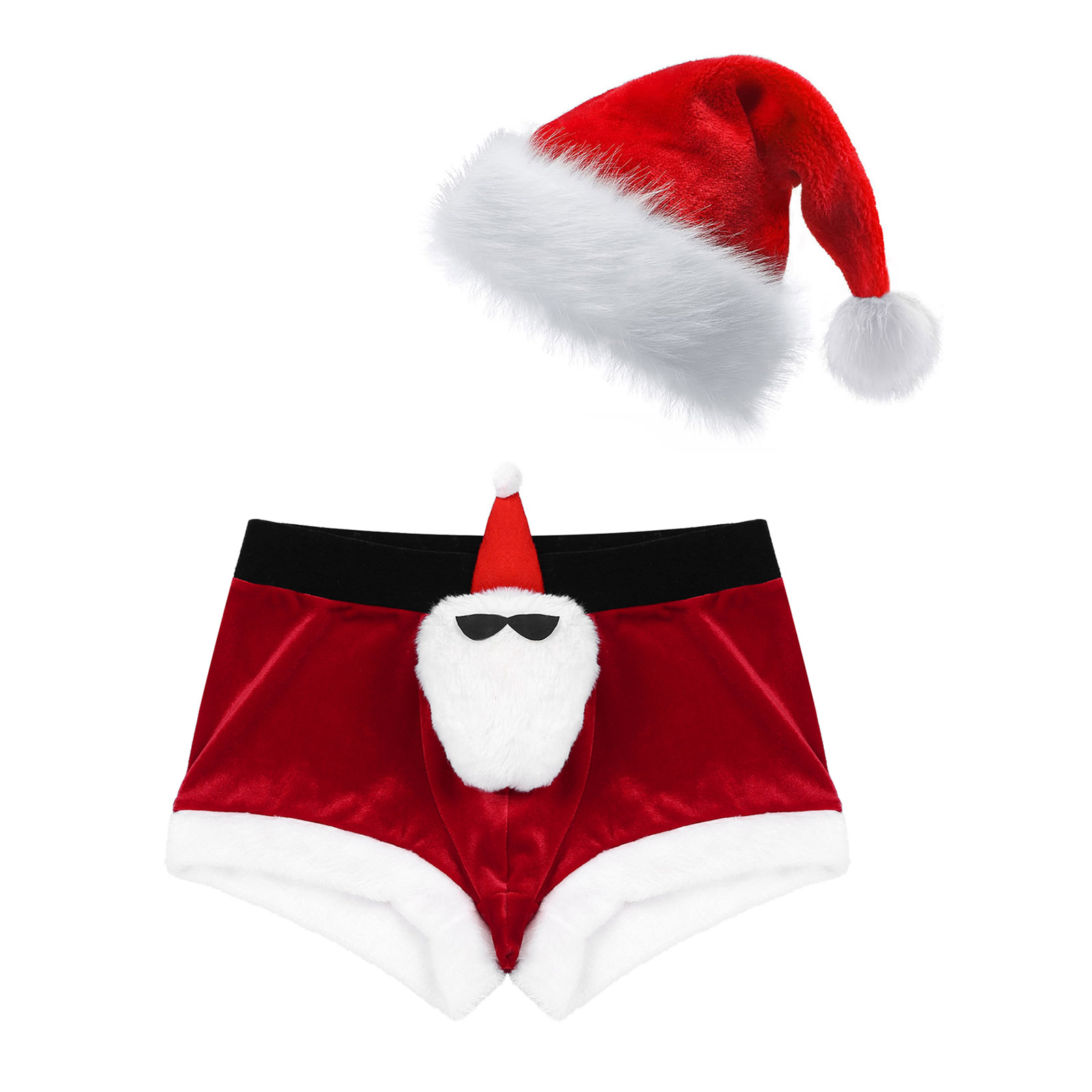 Männer Weihnachten Kostüm Sexy Dessous Set Elastischer Bund Santa Claus Boxer Briefs Shorts mit Hut Karneval Weihnachten Party Clubwear – Detail 16