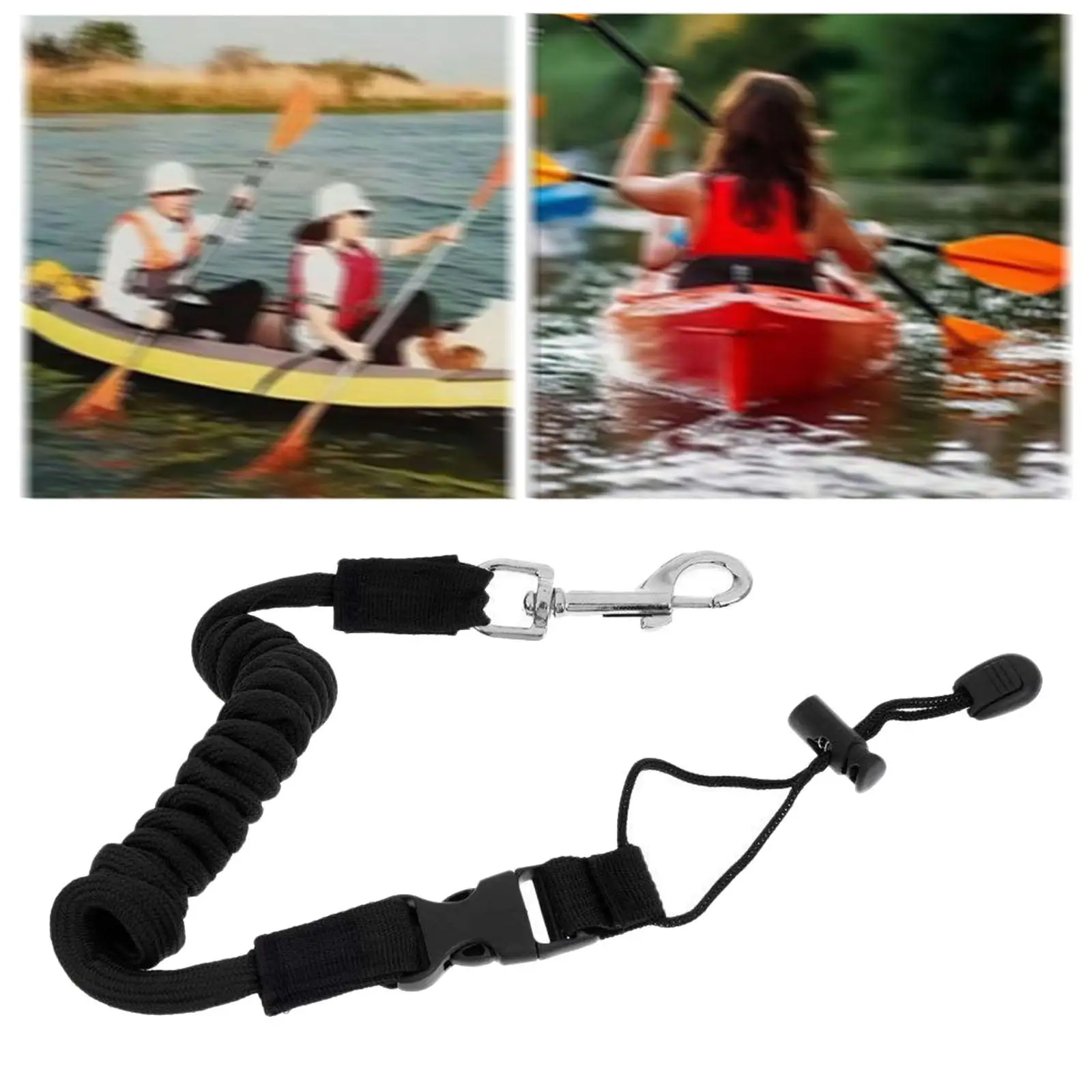 Kayak Paddle Tether Leash Kayaking Boating with Metal Buckle Clip Holder