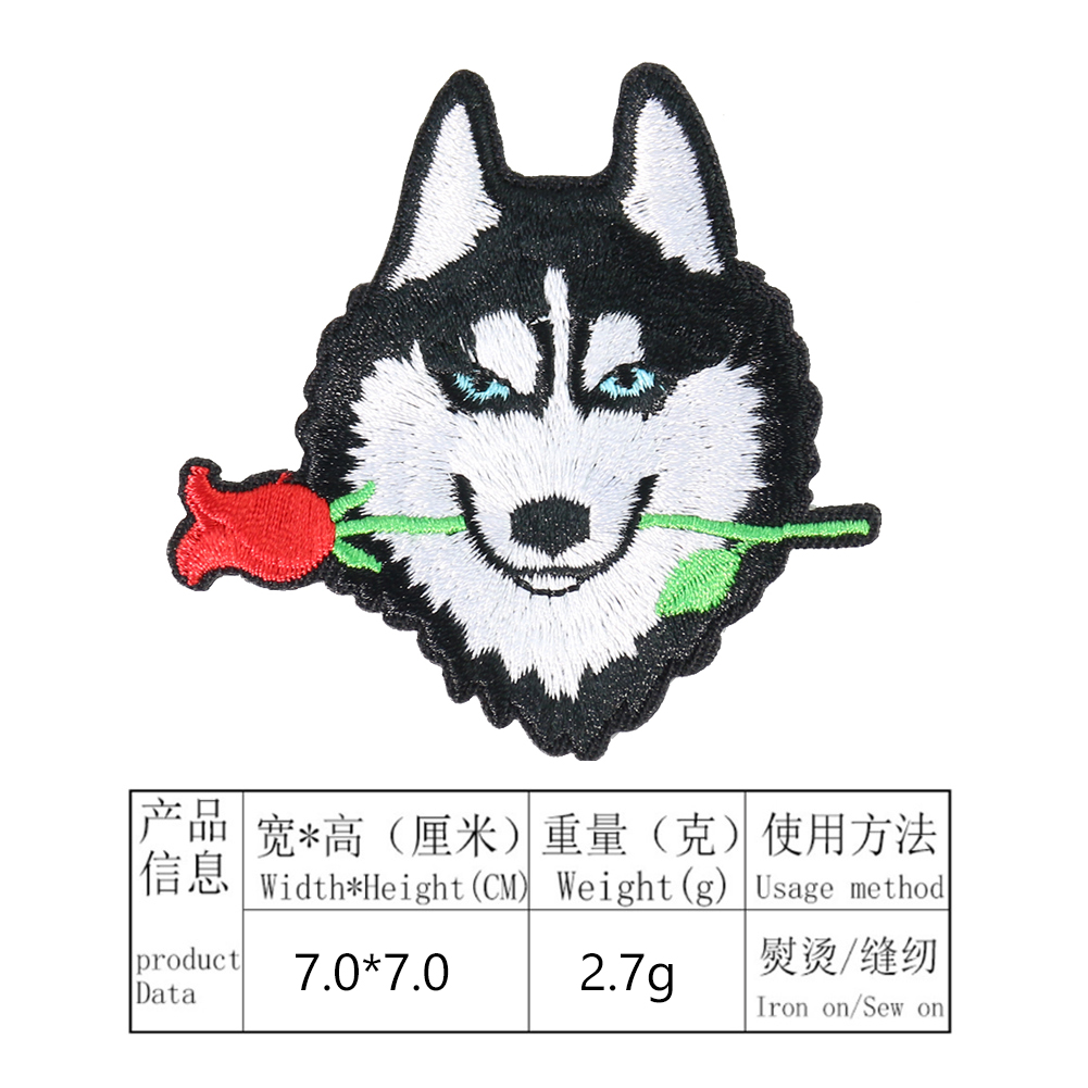 2 Stück Stickerei sibirischen Husky Rose Eisen auf Patches Applikation kreative lustige Abzeichen Stoff Aufkleber DIY Nähen Stoff Dekorationen – Detail 2