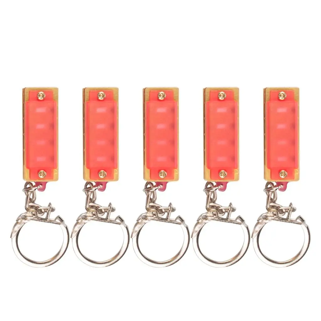 5pcs Harmonica Key Chain Mini Mouth Organ, 4 Holes 8  , Pink, As Gift