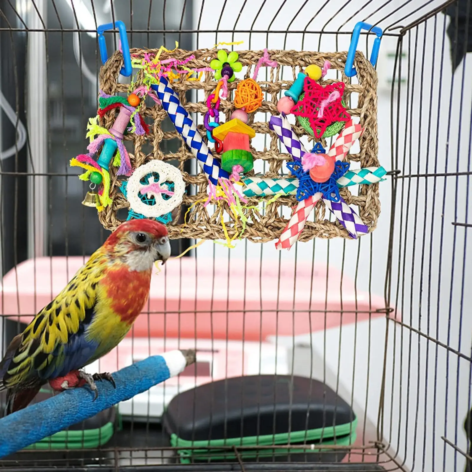 Pet Bird Foraging Wall Toy Parrot Chewing Toy Cage Accessories with Hanging Hook Climbing Hammock for Budgie Macaws