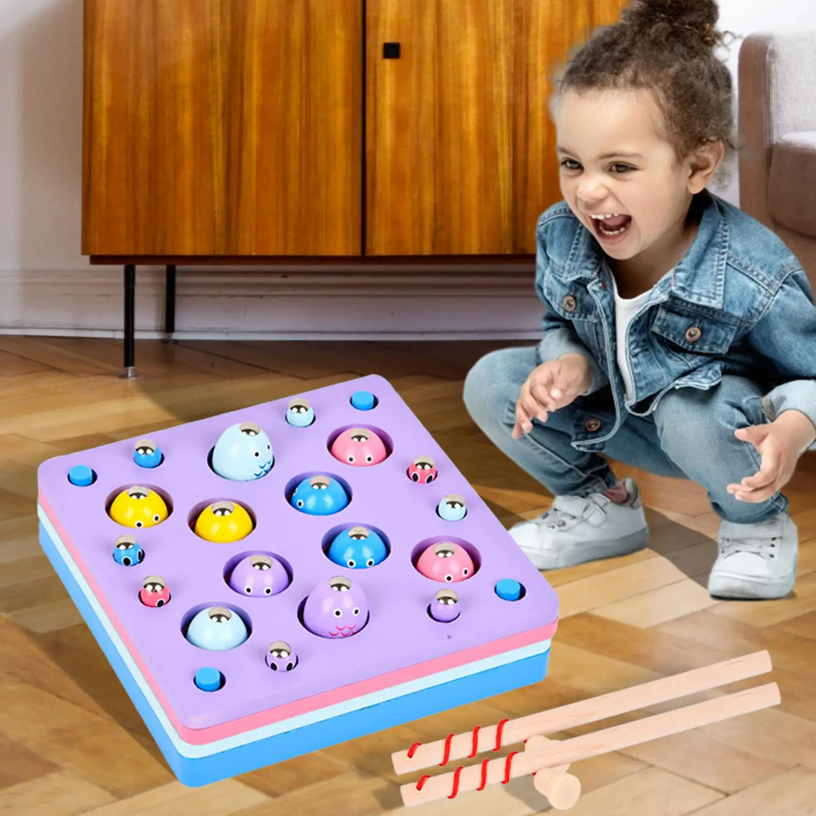 Montessori Toys Wooden Fishing Game for Toddlers 1-3 Years Old Gift