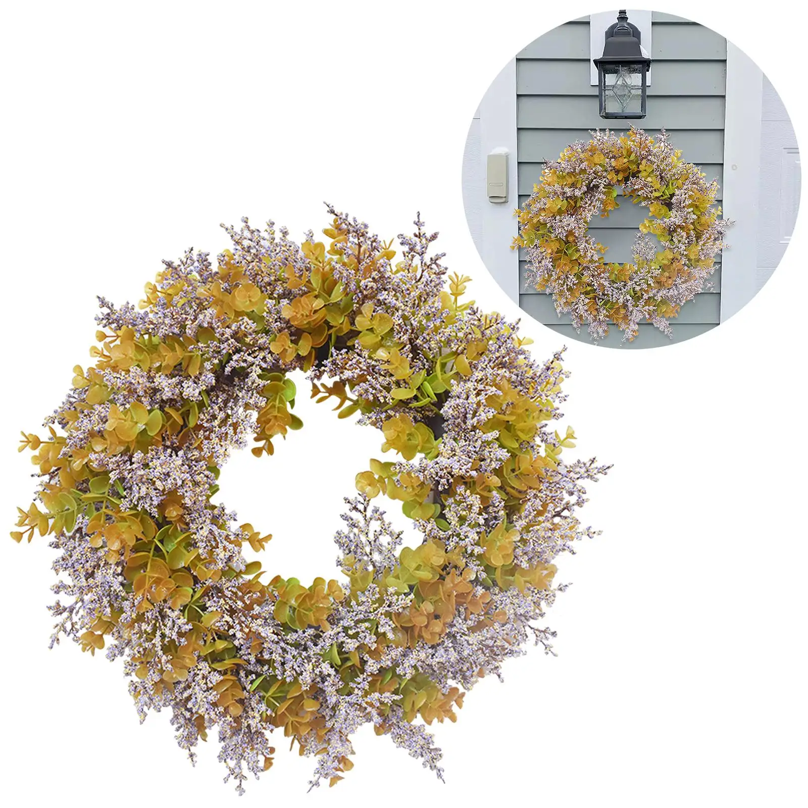 Artificial Wreath, Wall Hanging Wreath 18`` Eucalyptus Leaf Wreath Round Wreath for The Front Door Home Party Wedding Decoration
