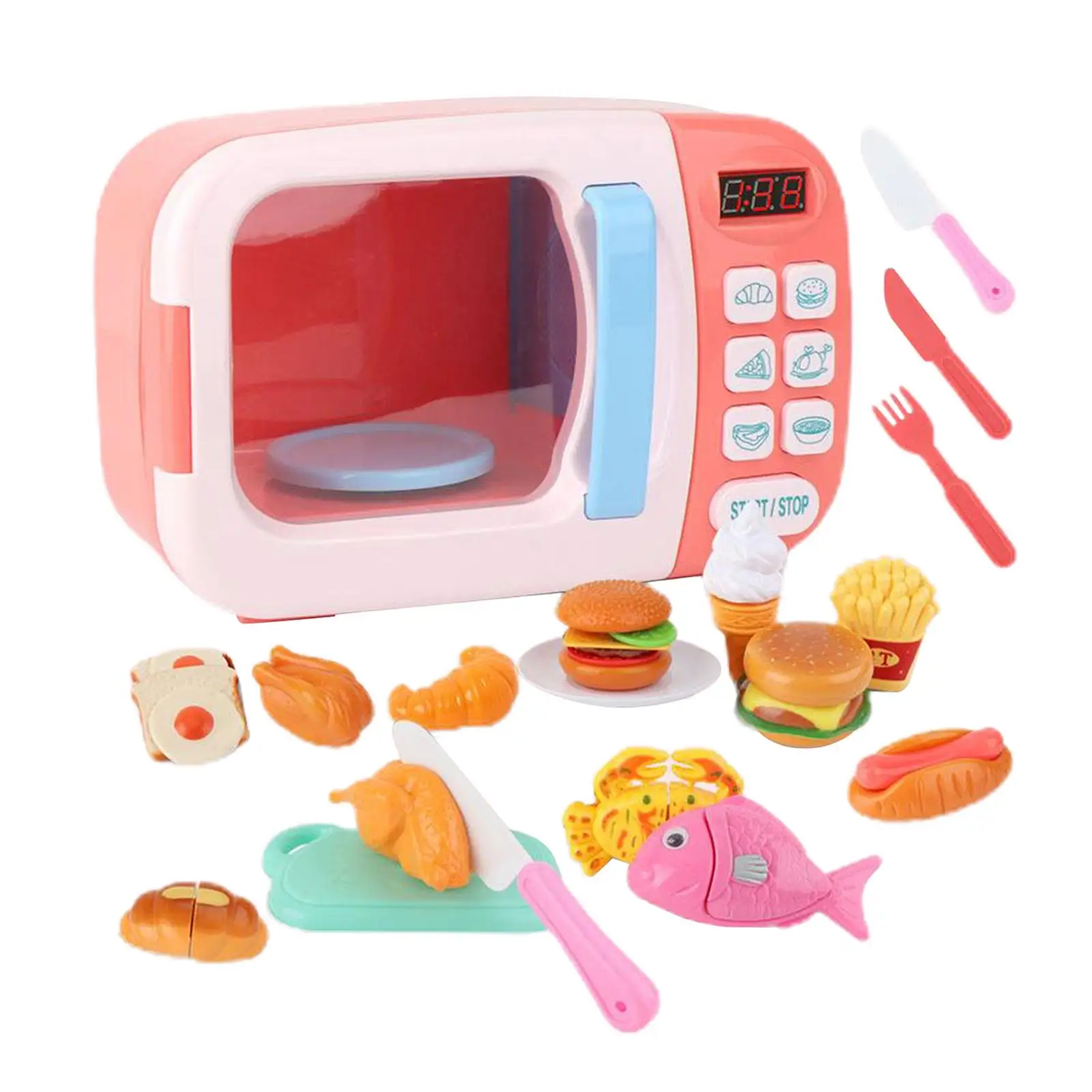 Microwave  Set with Pretend  Great for Toddlers Ages 3 and Older Educational Battery Powered Playset with Lights and Sounds