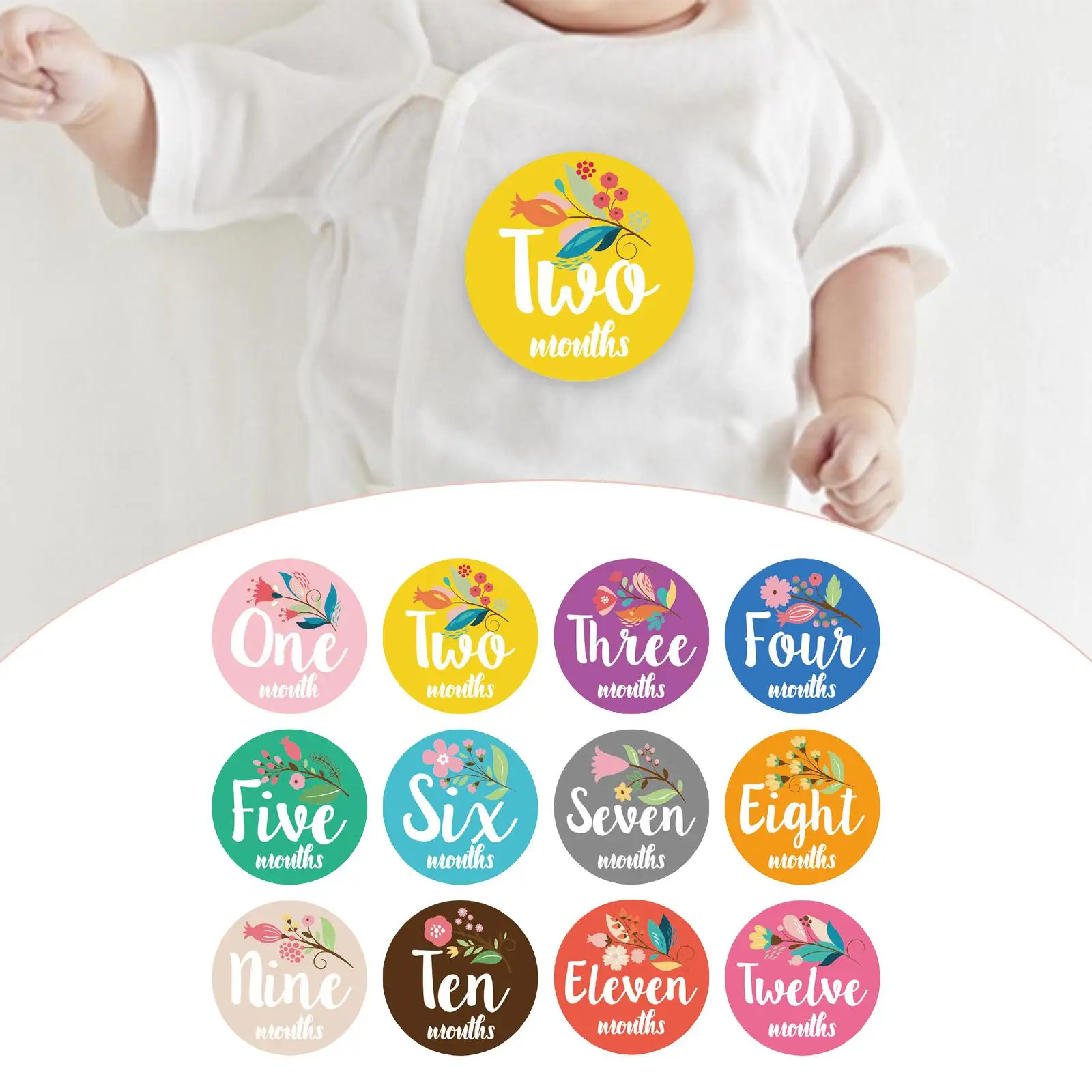 12Pcs Baby Monthly Stickers Baby Milestone Stickers Memories Photo Props