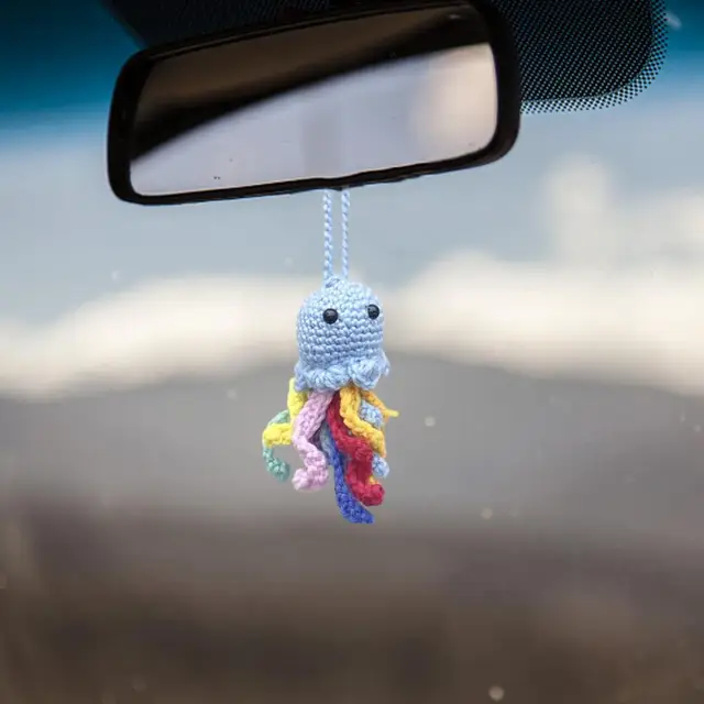 Rear View Mirror Cute Car Accessory Jellyfish Crochet Car