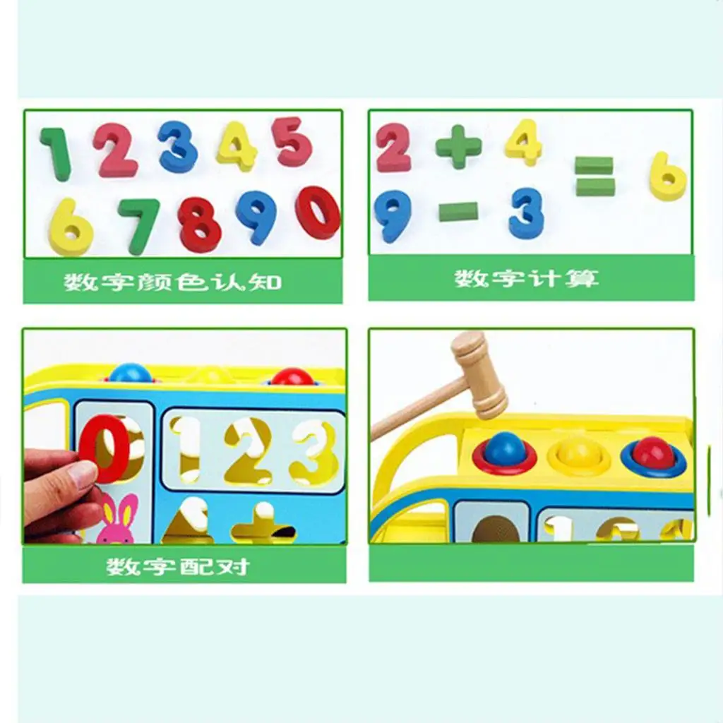 Wooden Bus Numbers Matching Toys - Pounding for Kids Toddlers - Preschool Education Development
