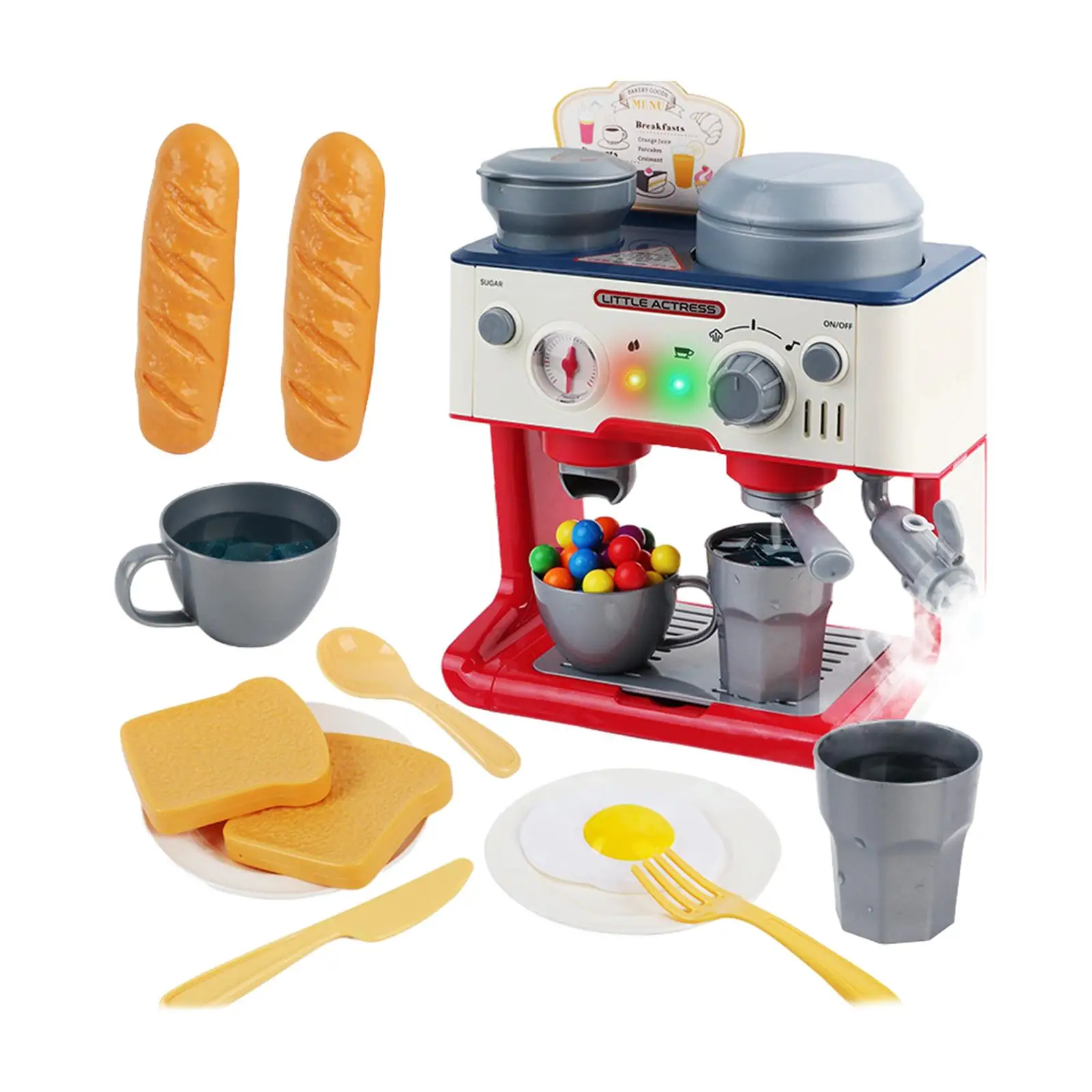 Coffee Maker Toy Set with Lights Imaginative Play Pretend Cooking Play Kitchen Accessories for Girls Boys Children Holiday Gifts