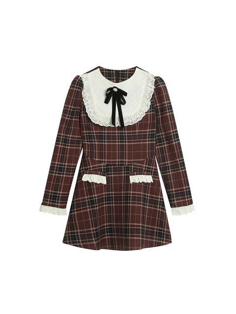 Koronowo Long Sleeve Plaid Shirt Dress