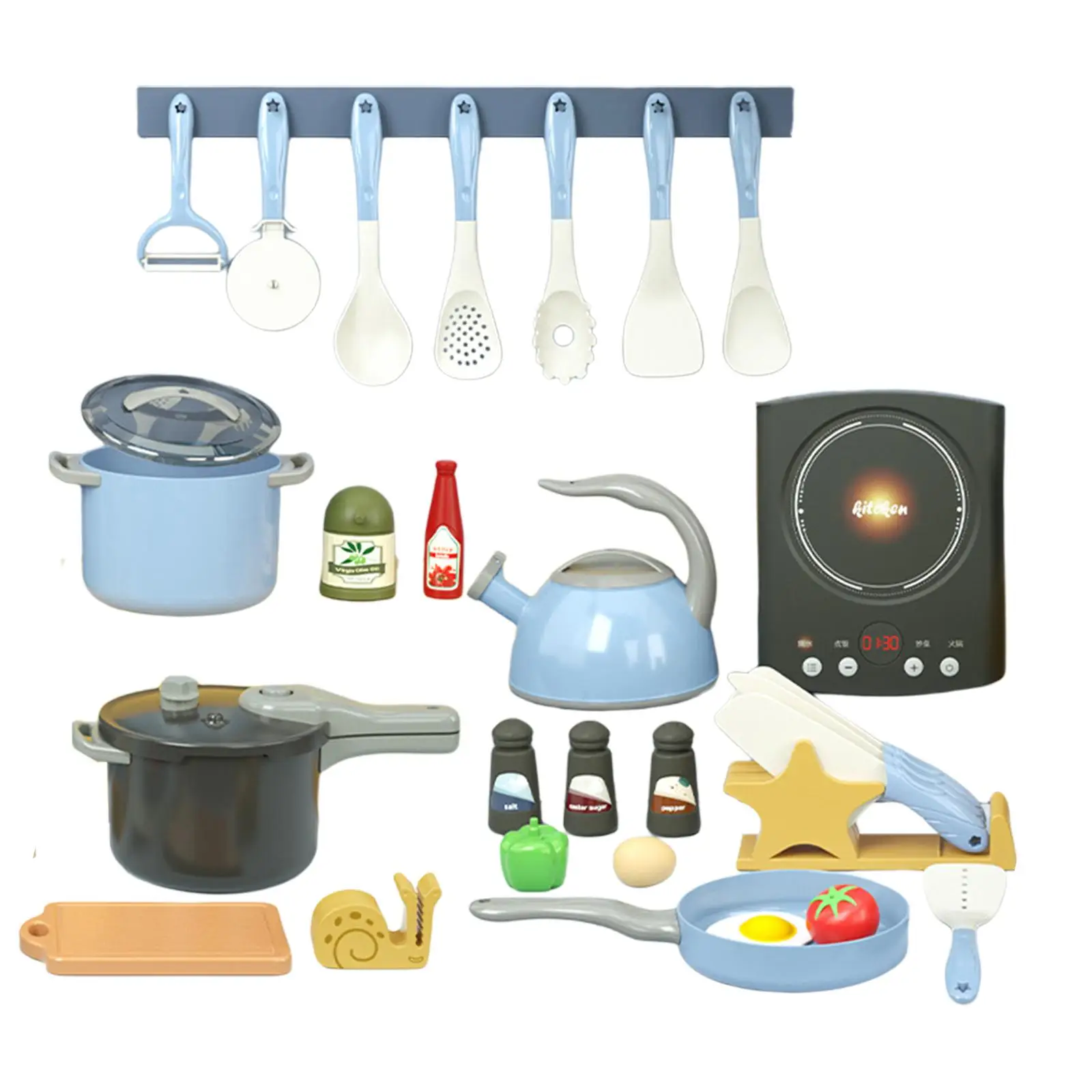 Kids Pretend Kitchen Simulation with Real Sounds and Light with Pots and Pans Role Play Mini Utensils and Cooking Tool for Kids