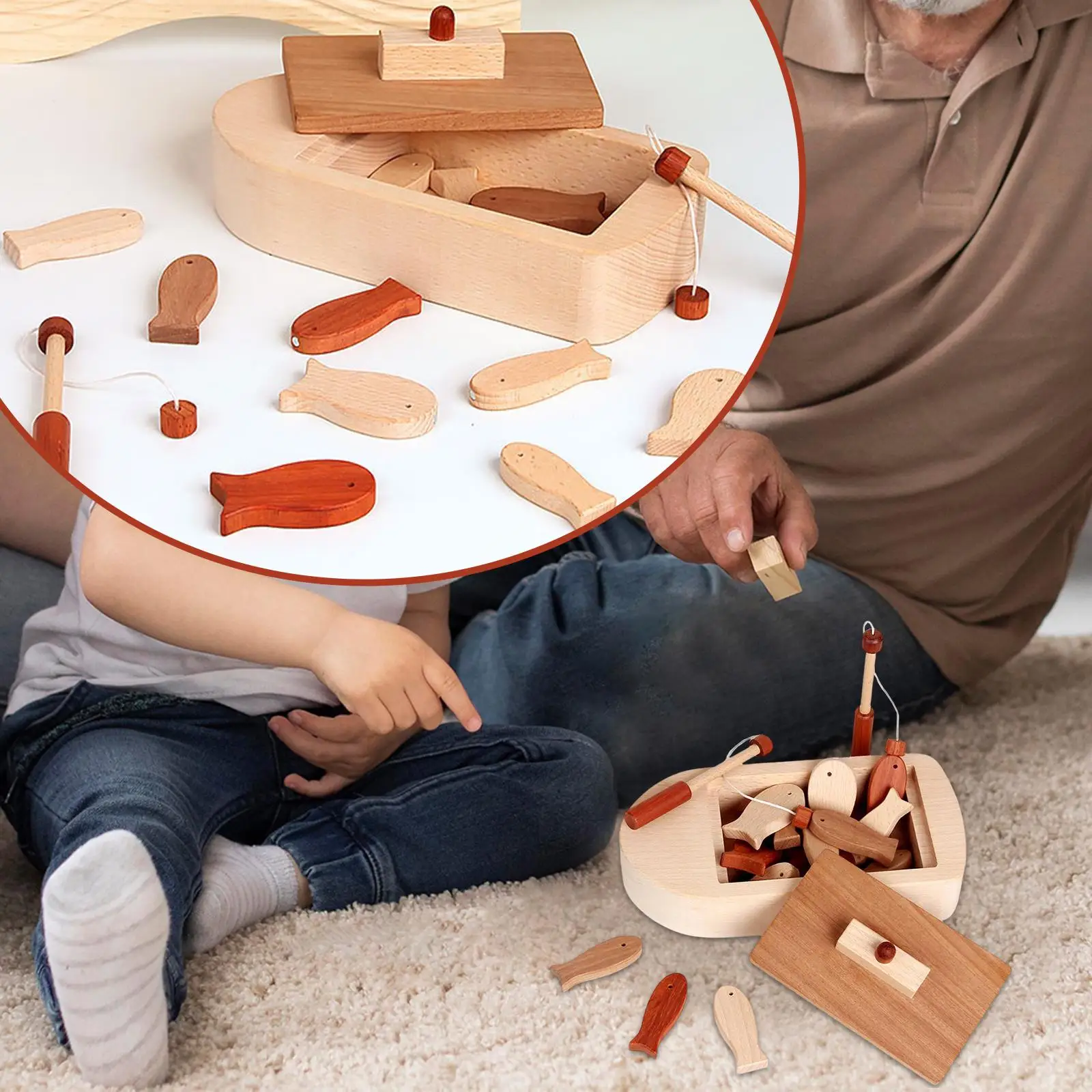 Wooden Fishing Game Play Set Enlightenment Teaching Aids Early Educational Preschool Board Games Toys for Girls Boys Toddler